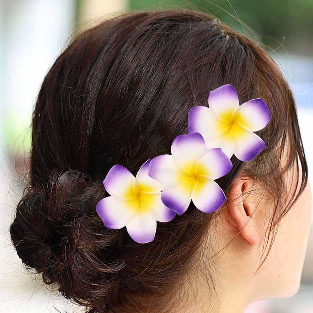 JEWEKY Jeweky Hawaiian Hair Clip Plumeria Hairclip 3pcs Beach Flower Hair Accessory for Women and Girls (Purple)