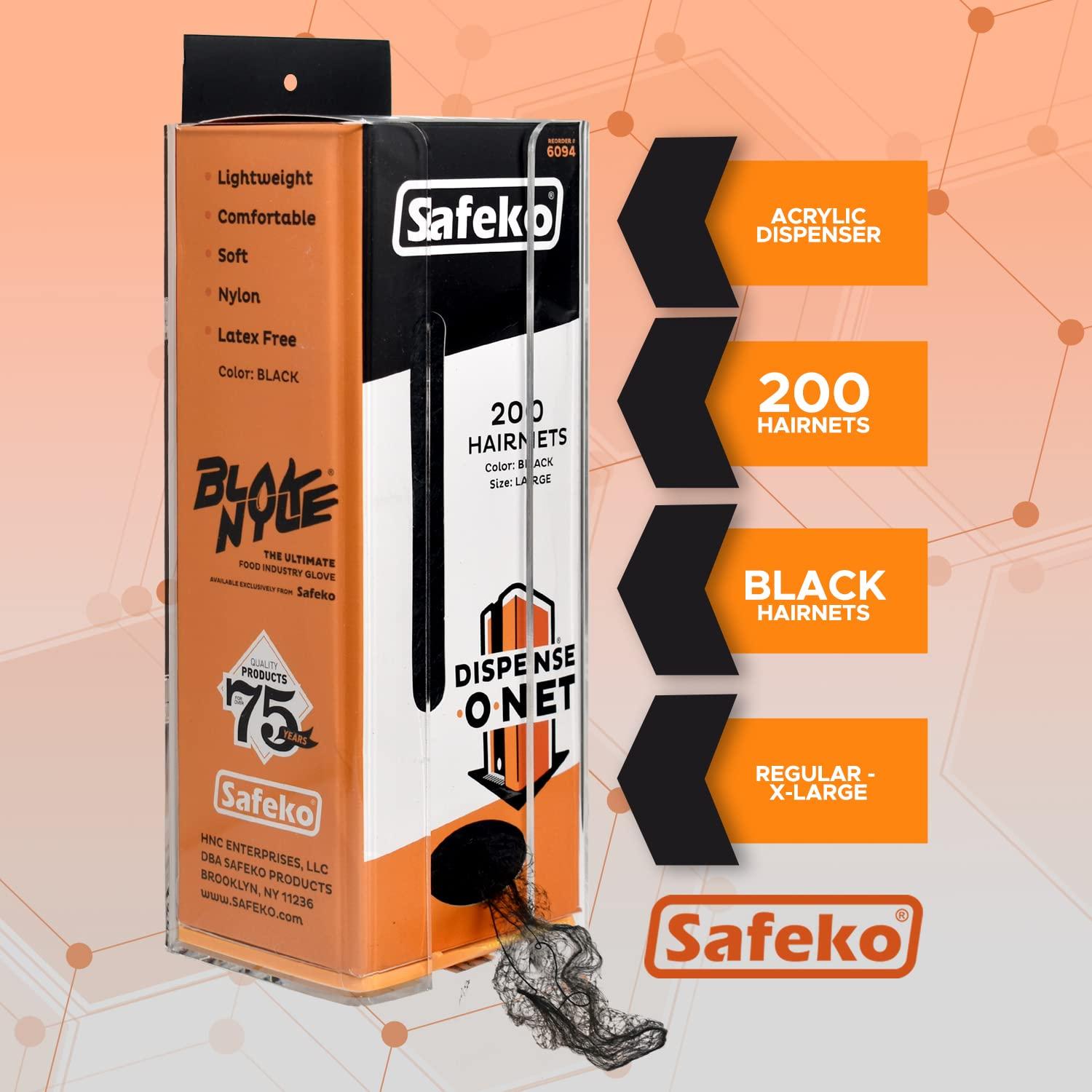 SAFEKO SAFEKO Dispense-O-Net Hairnet Dispenser & Wall Mount | Black Hairnets + Wall Mount | Lightweight Nylon Hairnets | Latex-Free