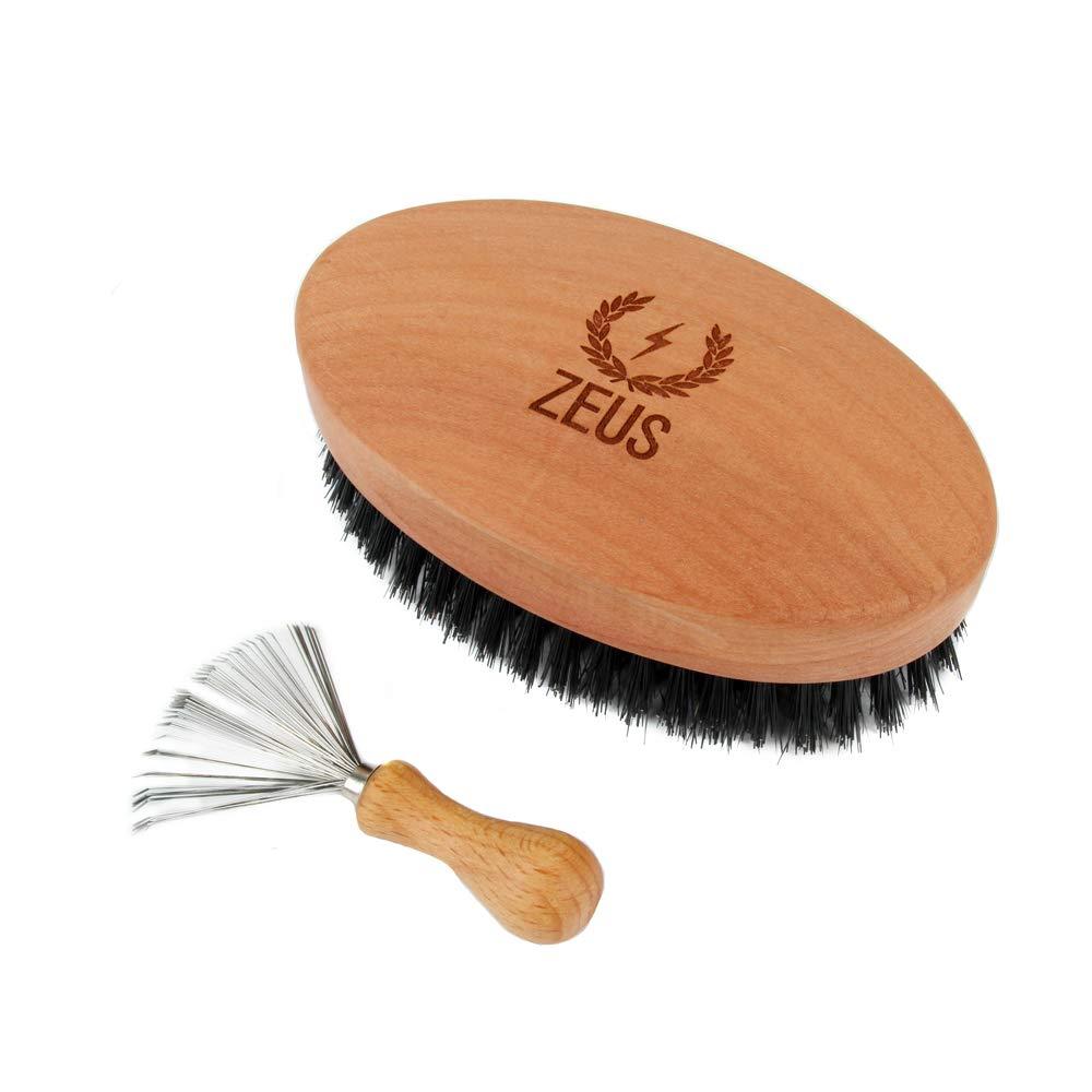 ZEUS ZEUS Oval Military Beard Brush with Bristle Cleaner, Boar Bristle Beard Brush & Bristle Rake Cleaner Gift Set (Made in Germany) Firm Bristles Q91