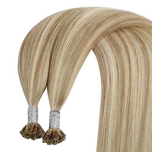 YoungSee YoungSee U Tip Hair Extensions Highlight Golden Blonde and Medium Blonde U Tips Extensions Human Hair Blonde Utip Hair Extensions Blonde Hot Fusion Hair Extensions Human Hair for Women 16In 1G/S 50G