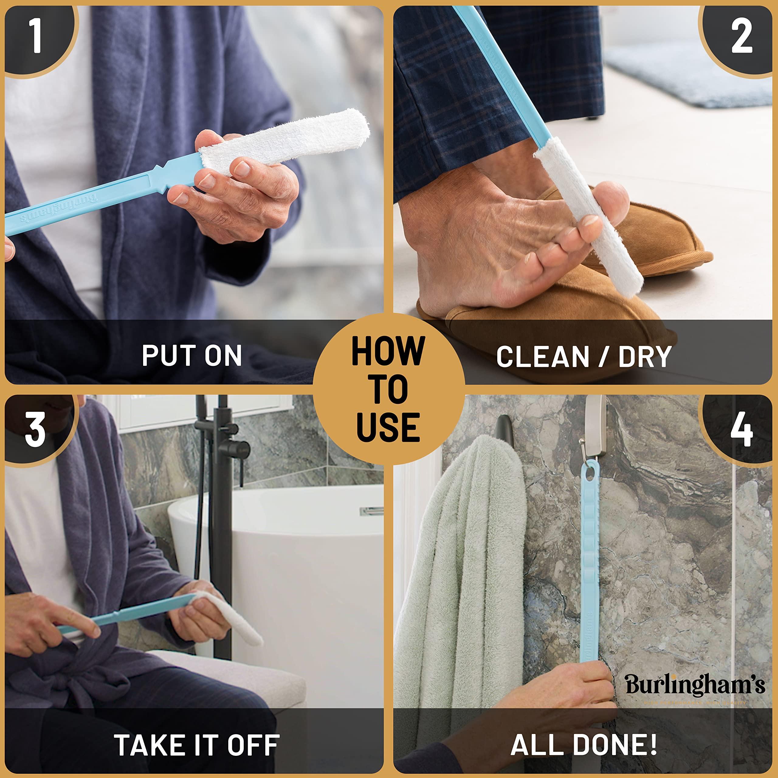 Burlingham\'s Long Reach Toe & Foot Towel Brush - 17\" Tool with 3 Towel Covers and 6 Pc. Set of Towel Covers Replacement