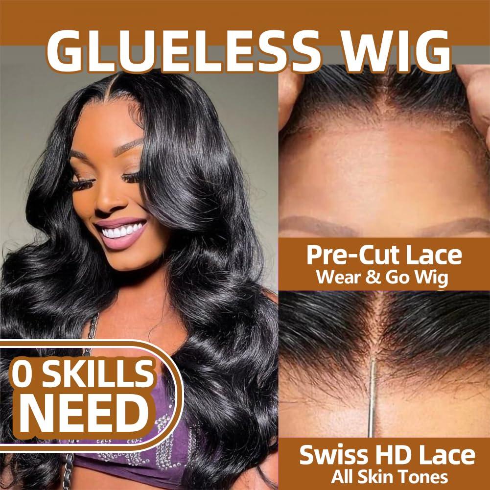 BestFun BestFun 26 Inch Wear and Go Glueless Wigs Human Hair Pre Cut 6X4 HD lace Body Wave Put on Wigs Human Hair Pre Plucked 180% Density 3 Seconds to Wear Easy Glueless Wigs for Beginners