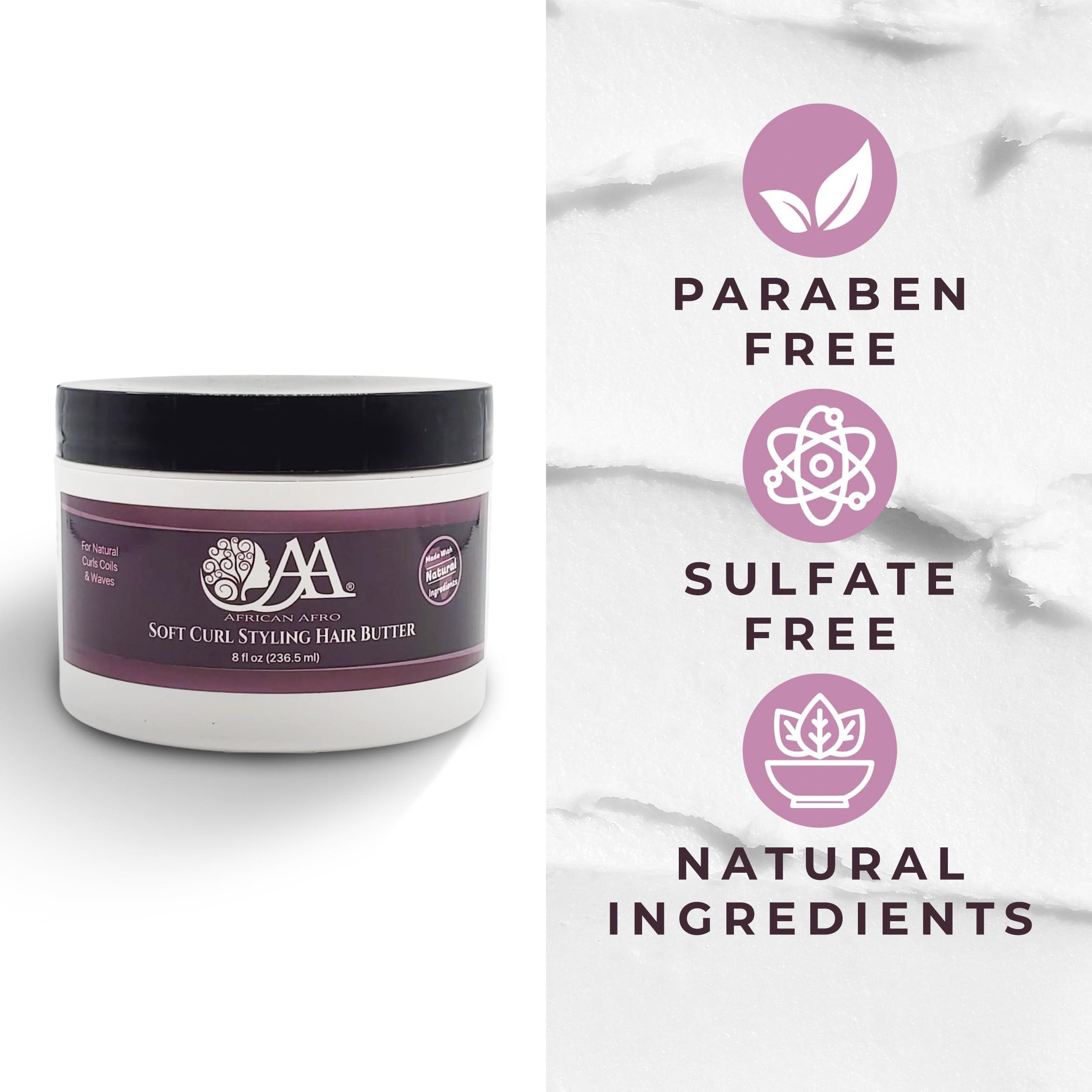 African Afro AA African Afro Soft Curl Styling Hair Butter, Moisturizing Curl Cream for Curly Hair, Curling Cream With Shea Butter and Coconut Milk, Cruelty-Free Curl Enhancing Smoothie, No Residue, 8 Fl Oz