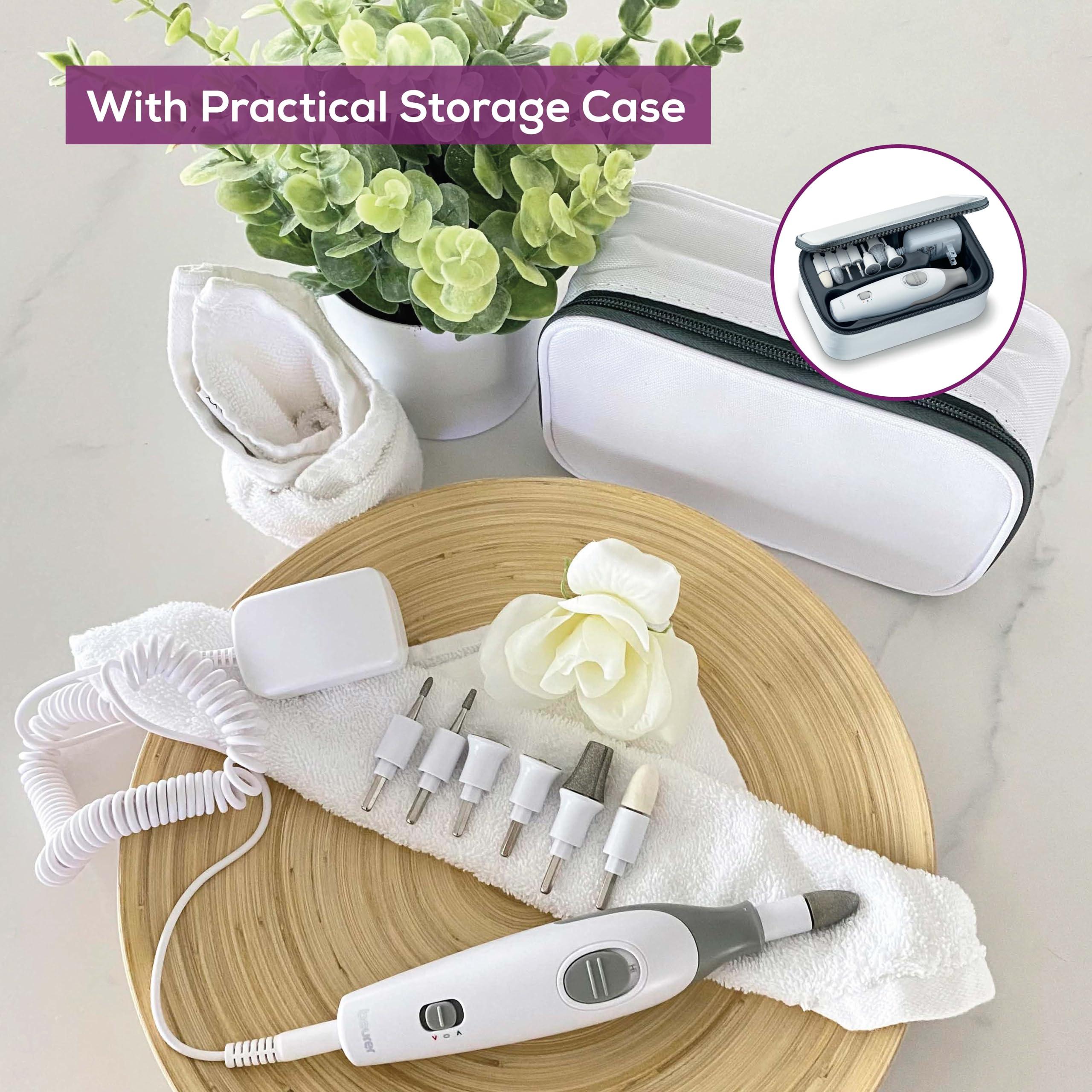 Beurer Beurer MP32 Electric Nail Drill with 7 Attachments, Manicure/Pedicure Set with 2-Speed Levels & Dual Rotation for Salon-Quality Nail Care at Home, Including Storage Case