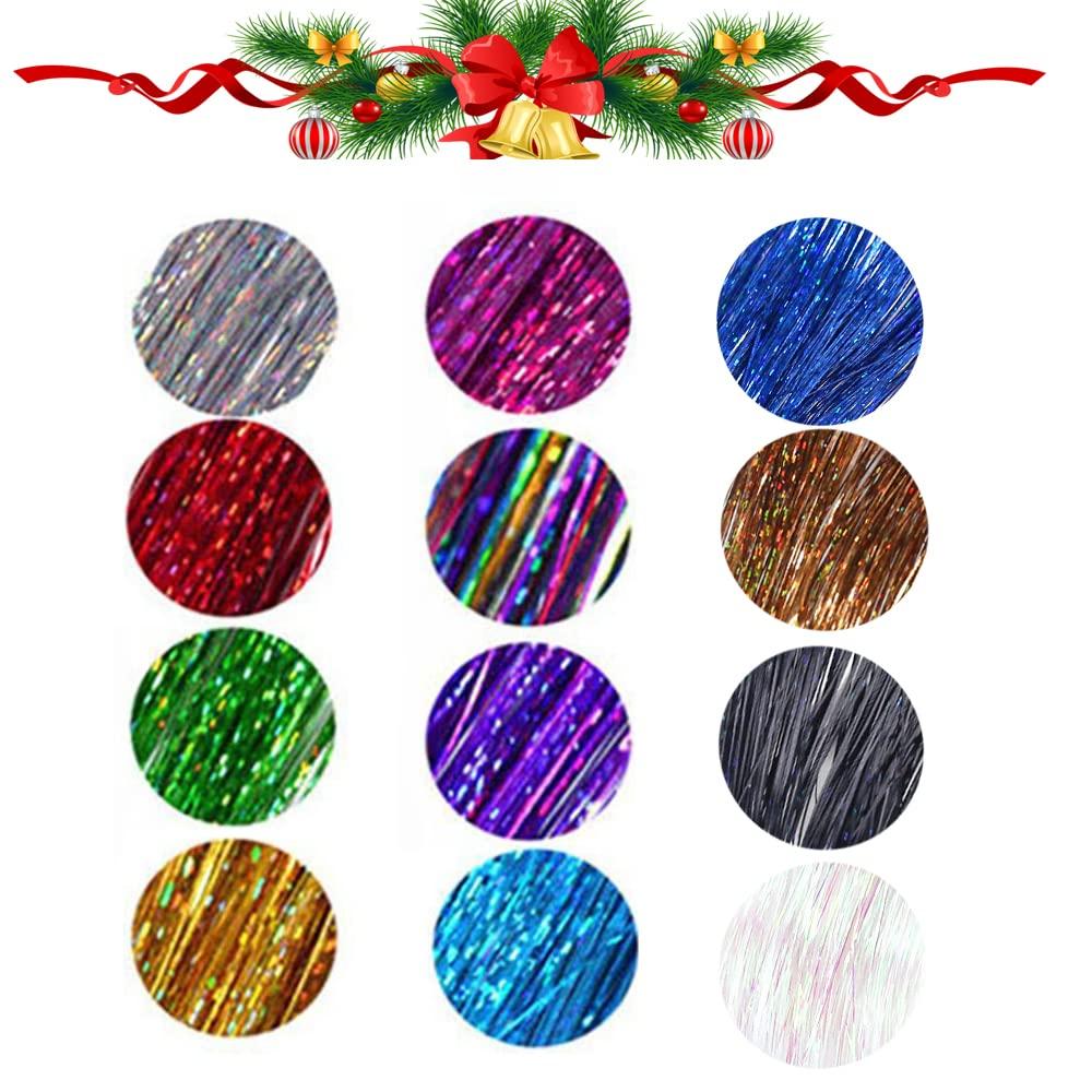 Newfacefure Gold Clip in Hair Tinsel Extensions Kit Heat Resistant, 19 Inch Glitter Fairy Tinsel for Hair with 6 Packs Clips on,Sparkly Hair Tensile Extension Accessories for Women Girls Kids(GOLD)