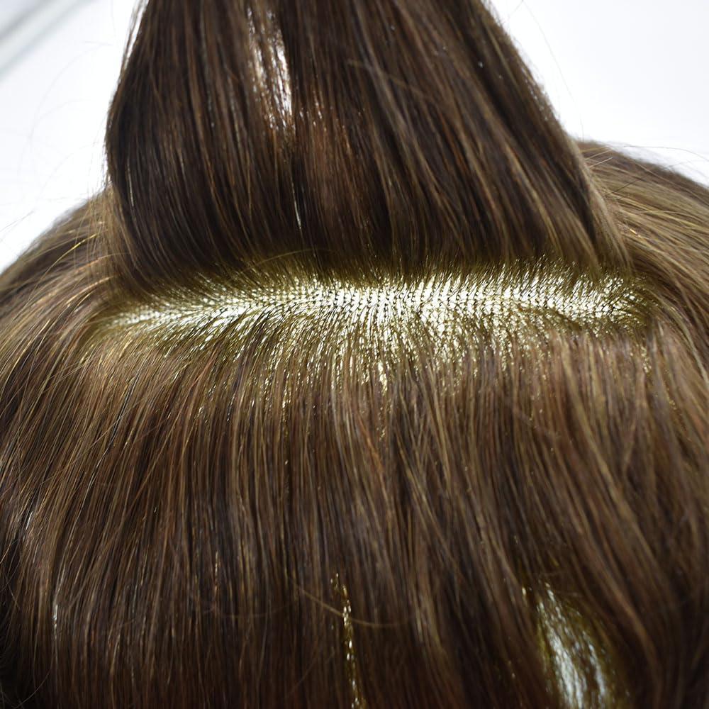 Generic Men Hair Piece Durable Fine Mono Hair System Toupee for Men Real Human Hair Mens Toupee Replacement Systems Men Hairpiece Protesis Capilar Para Hombre4# MEDIUM BROWN6x9-120% density