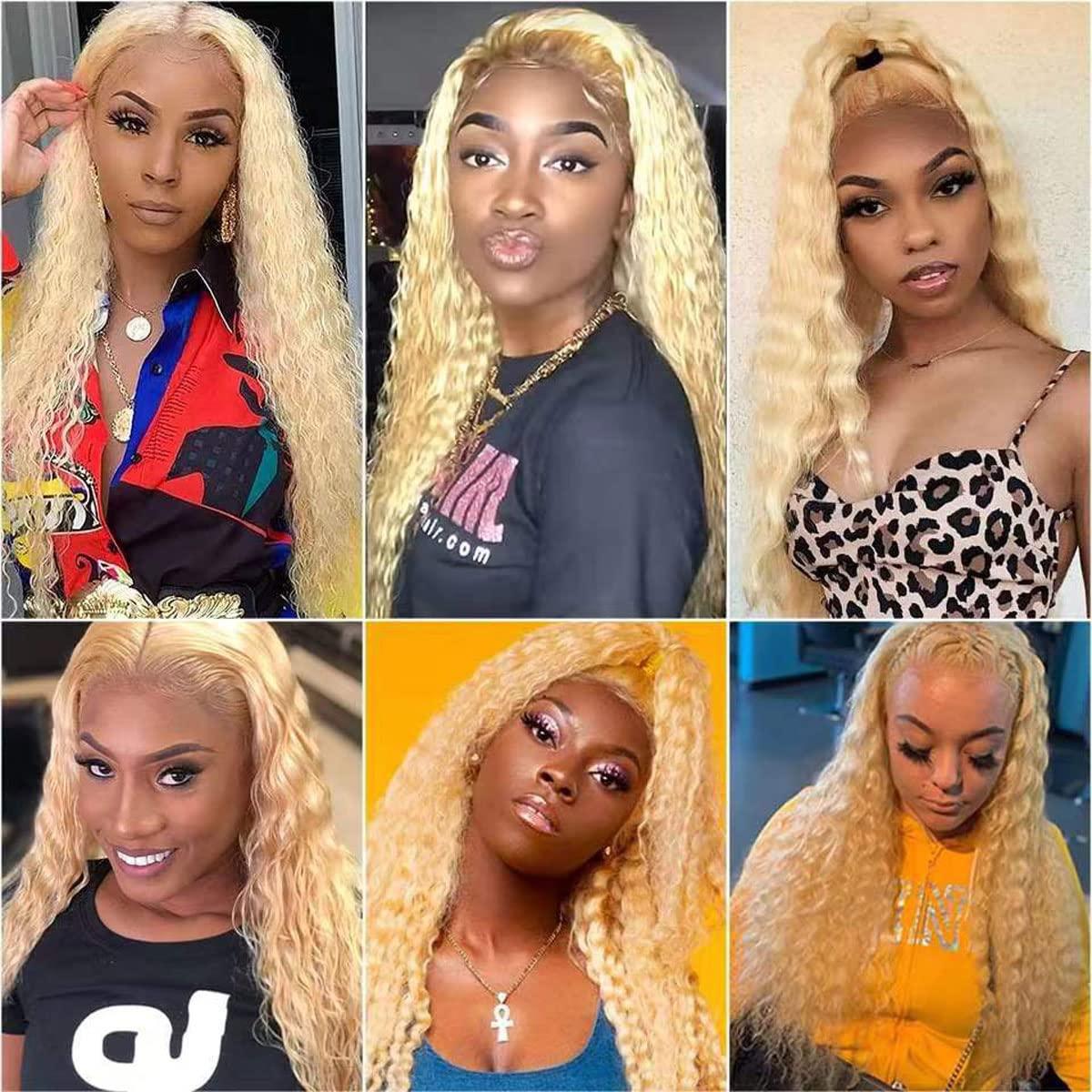 GzorOuzr Geou Honey Blonde Bundles Deep Wave 613 Hair Bundle 3 Bundle Unprocessed Virgin Hair Weave Blonde Remy Hair Bundle Wet And Wavy Bundles Blonde 3 Bundle 24 24 24 Inch