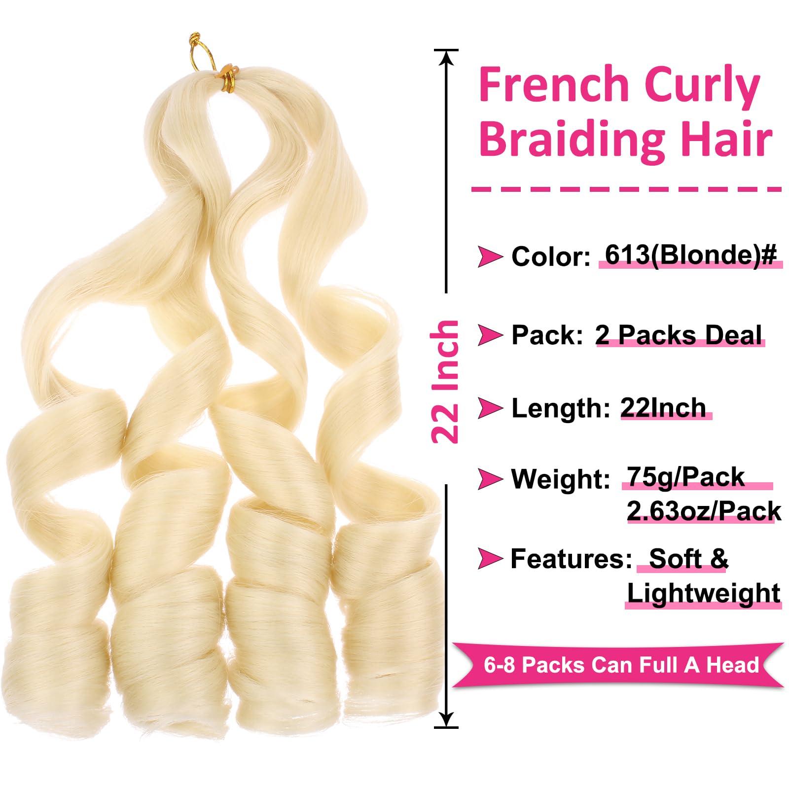 Union Beauty Unionbeauty French Curl Braiding Hair 22 Inch Blonde French Curly Braiding Hair Pre Stretched Body Wavy Braiding Hair for Goddess Box Braids Crochet Hair Curly Braiding Hair for Black Woman (613#)