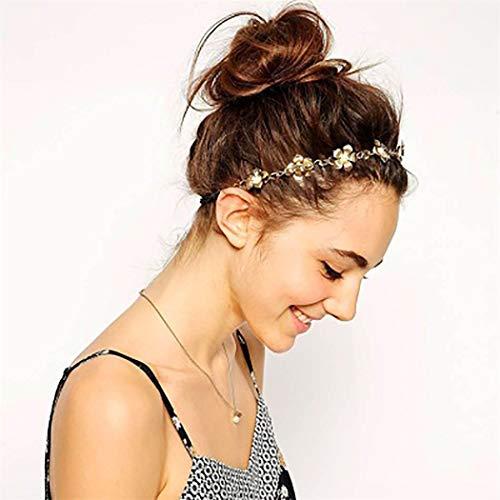 Bomine Bomine Boho Head Chain Bridal Flower Headband Pearl Hair Acessories Wedding Rope for Women and Girls (Gold)