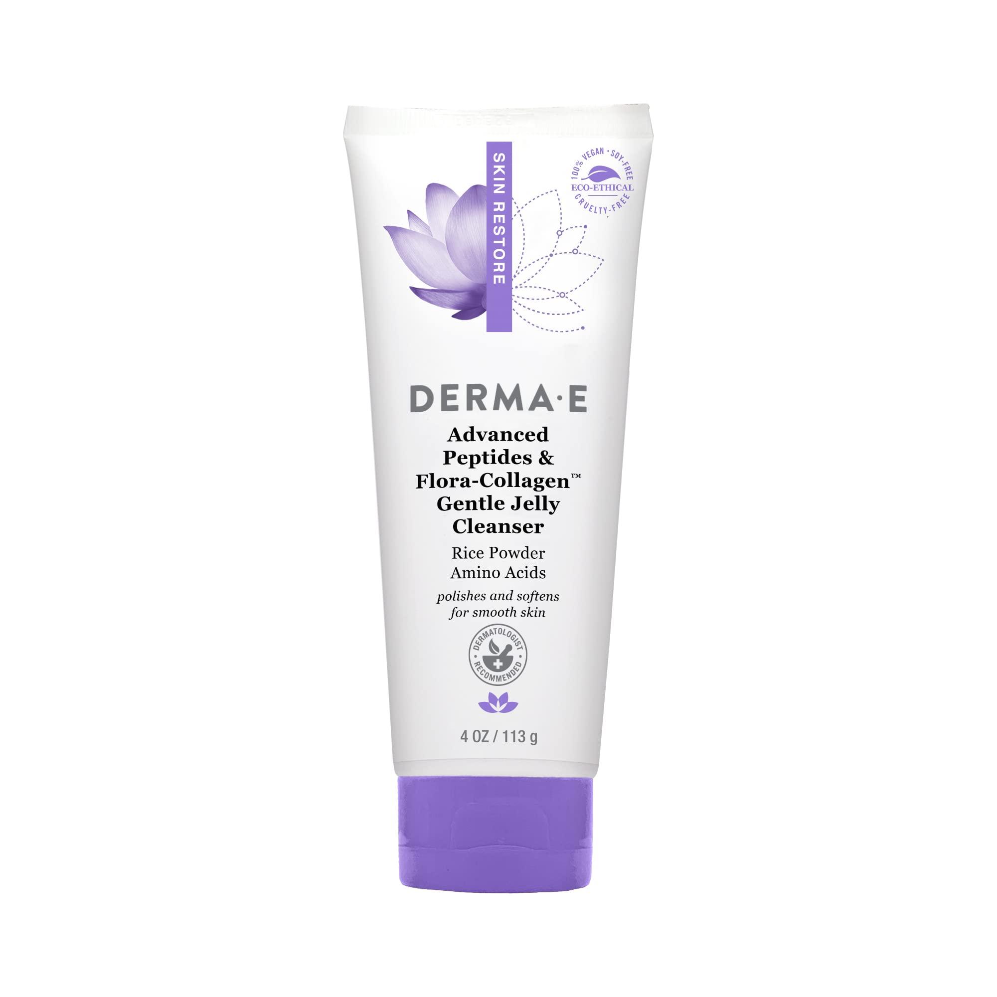 Derma E Derma E Advanced Peptides and Vegan Flora-Collagen Gentle Jelly Cleanser Cleansing Face Wash Brightens, Hydrates and Reduces Appearance of Facial Lines and Wrinkles, 4 Oz
