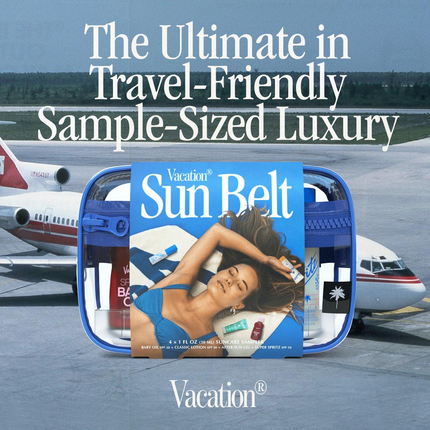 VACATION Vacation Sun Belt Sampler, Includes Baby Oil SPF 30 (1 Fl. Oz.), Super Spritz SPF 50 Face Mist (1 Fl. Oz.), Classic Lotion SPF 30 (1 Fl. Oz.), After Sun Gel (1 Fl. Oz.),Festival Friendly Fanny Pack