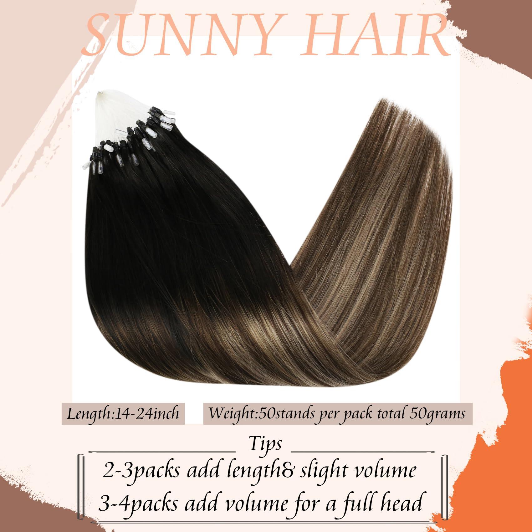 Sunny Hair Sunny Hair Micro Link Hair Extensions Human Hair MicroLink Hair Extensions Human Hair Black Balayage Dark Brown Ombre Medium Ash Blonde Micro Beads Hair Extensions Simplify Maintenance 50g 22inch
