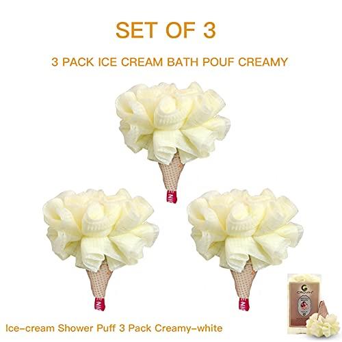 CROVIN CROVIN Ice Cream Bath Sponge Pouf (Set of 3)-Creamy White Soft Mesh Puff Exfoliating Shower Sponge Ball Body Scrubber For Adults, Children