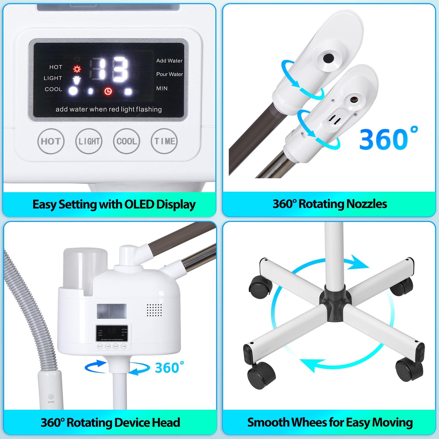 Nova Microdermabrasion Professional 3 in 1 Facial Steamer for Face Deep Cleaning Ozone Face Steamer with 5X Magnifying Lamp Hot Cool Mist Function for Salon Spa Home Beauty Equipment (3 in 1 Facial Steamer)