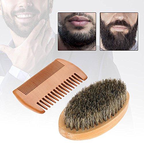Semme Semme Beard Brush and Comb Set, Boar Bristle Beard Brush and Handmade Wooden Comb Mustache Shaving Cleaning Grooming Kit for Men