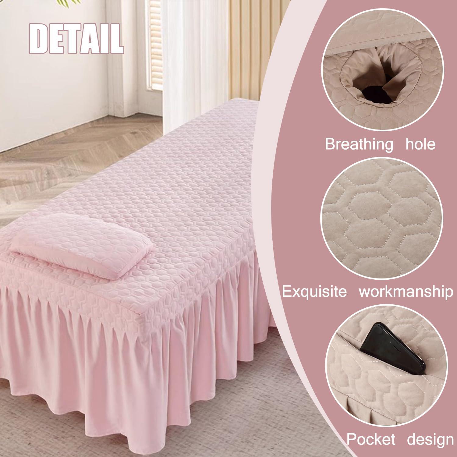 LDLCYCN LDLCYCN Massage Table Skirt with Elastic Band Beauty Salon Massage Table Bed Sheet with Skirt Spa Bed Cover Soft Massage Table Sheet Cover with Face Breath Hole Washable,Blue,70x185cm(T)