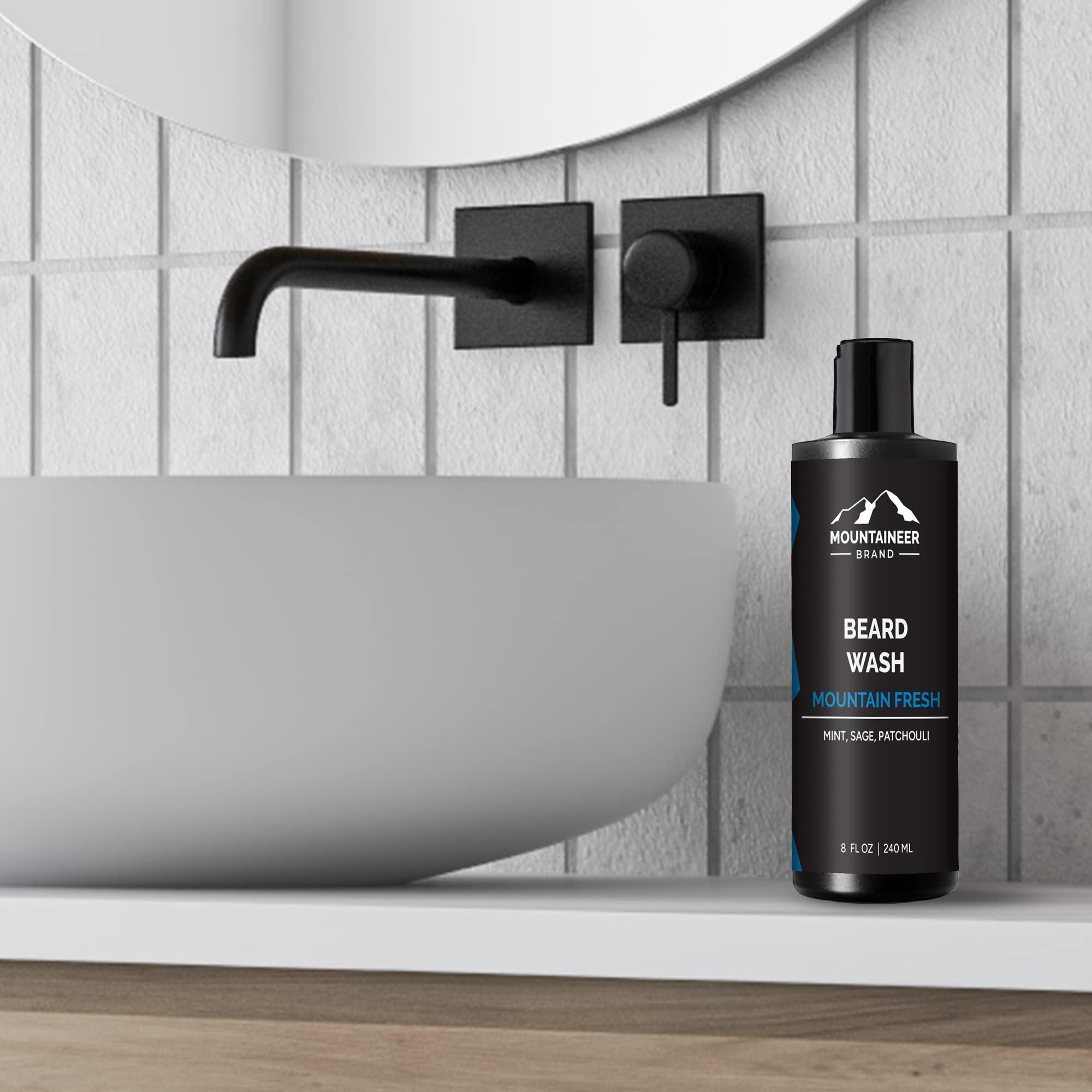 Mountaineer Brand Mountaineer Brand Beard Wash For Men | 100% Natural Beard Shampoo | Thick Cleaning Softening Lather for Hair and Skin | Hydrate and Detangle | Grooming Treatment | Mountain Fresh Scent 8oz