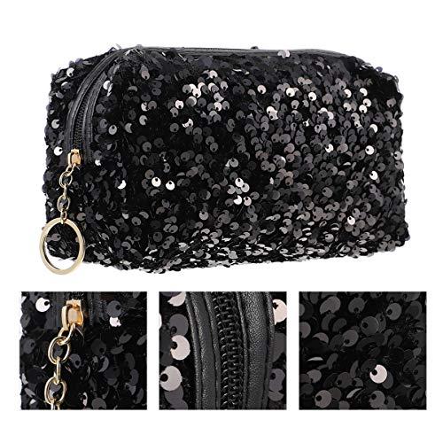 VALICLUD VALICLUD Sequin Cosmetic Bag Portable Glitter Makeup Zipper Bag Toiletry Bag Sequin Organizer Bag for Women Girls Travel Daily Use (Black)