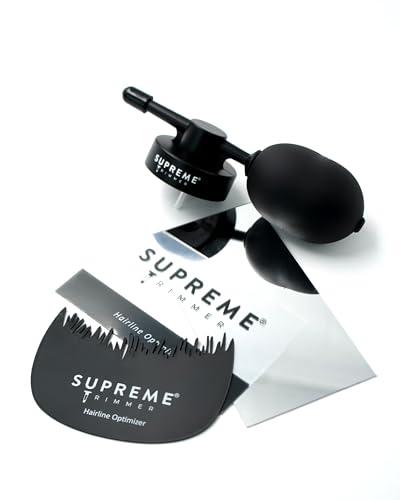 Supreme Trimmer Hair Building Fibers 8-in-1 Kit | includes 25G Keratin Fibers, Pump Nozzle, 2 Hairline Cards, S&L Shaker, Brush, Wipes, Mirror | Conceal Thicken Thinning Balding Hair | Men & Women (Black)