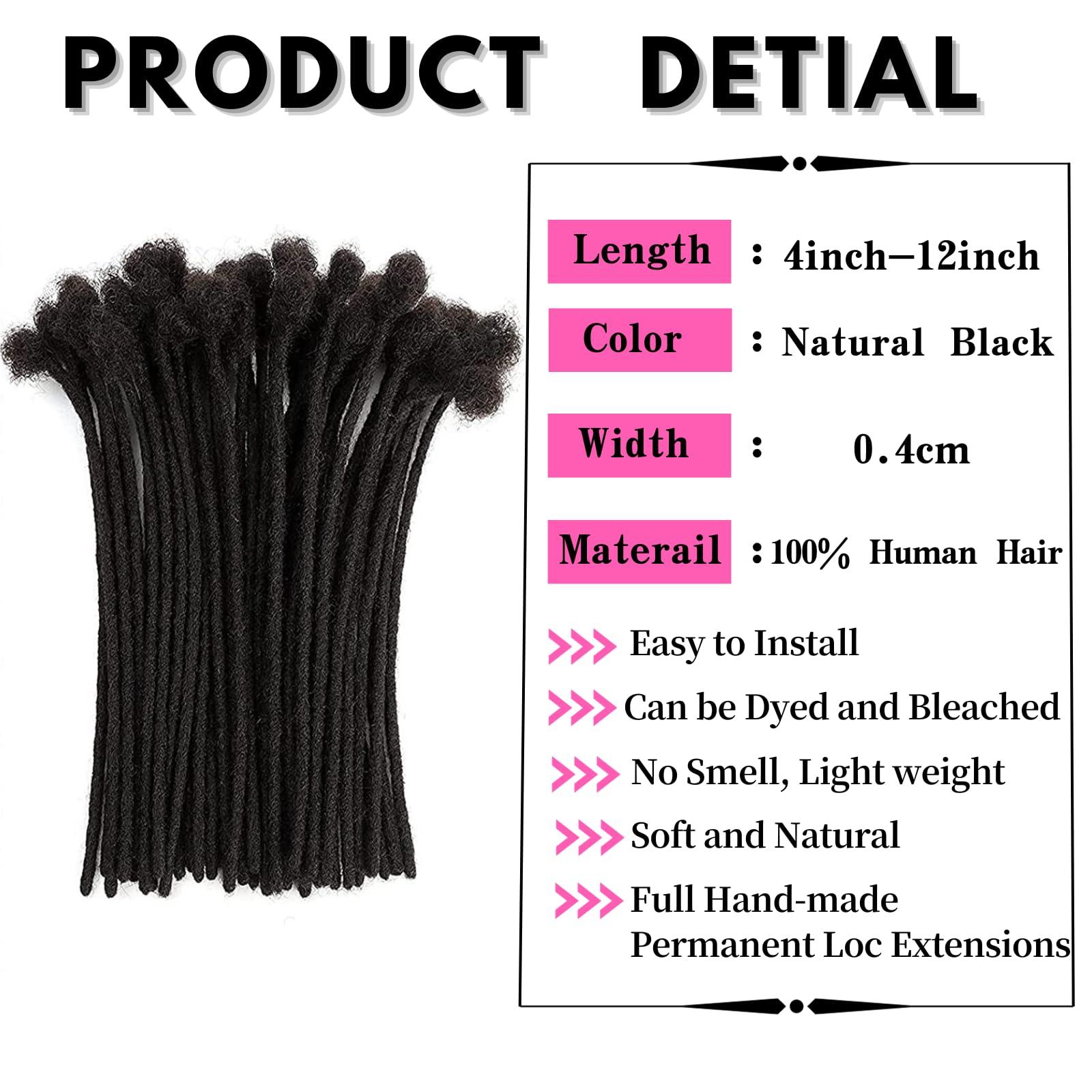 loceast 6 Inch Loc Extensions Human Hair 0.4cm Thickness 10 Strands Loc Extensions 100% human hair Dreadlock Extensions Can Be Dyed Bleached Curled Full Handmade Permanent Dreadlock Extension