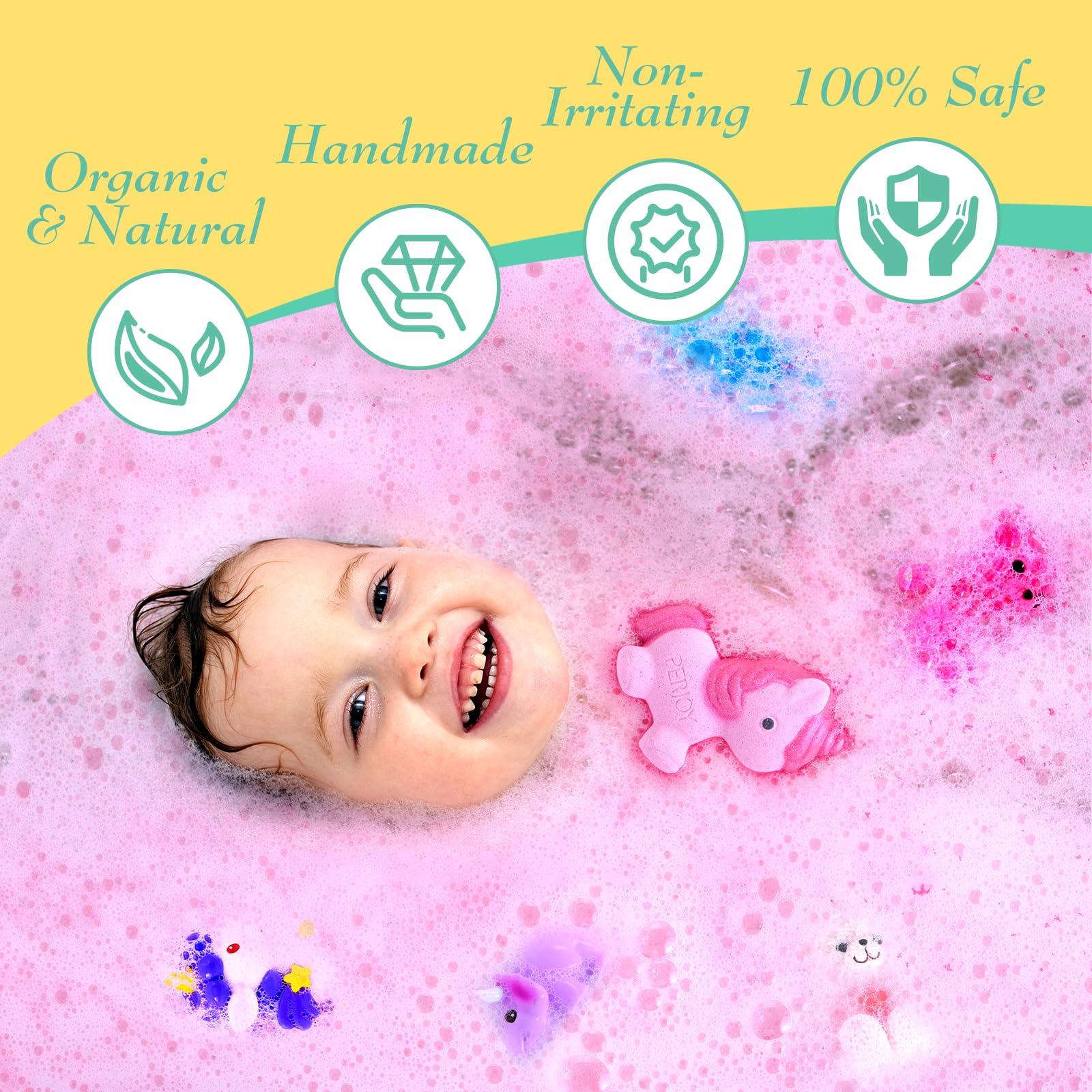 Perjoy Perjoy Bath Bombs for Kids, Organic Bubble Bath Kids Bath Bombs for Girls & Boys, Valentine Easter Christmas Basket Stuffers, Teen Girl Gifts Trendy Stuff, Party Favors