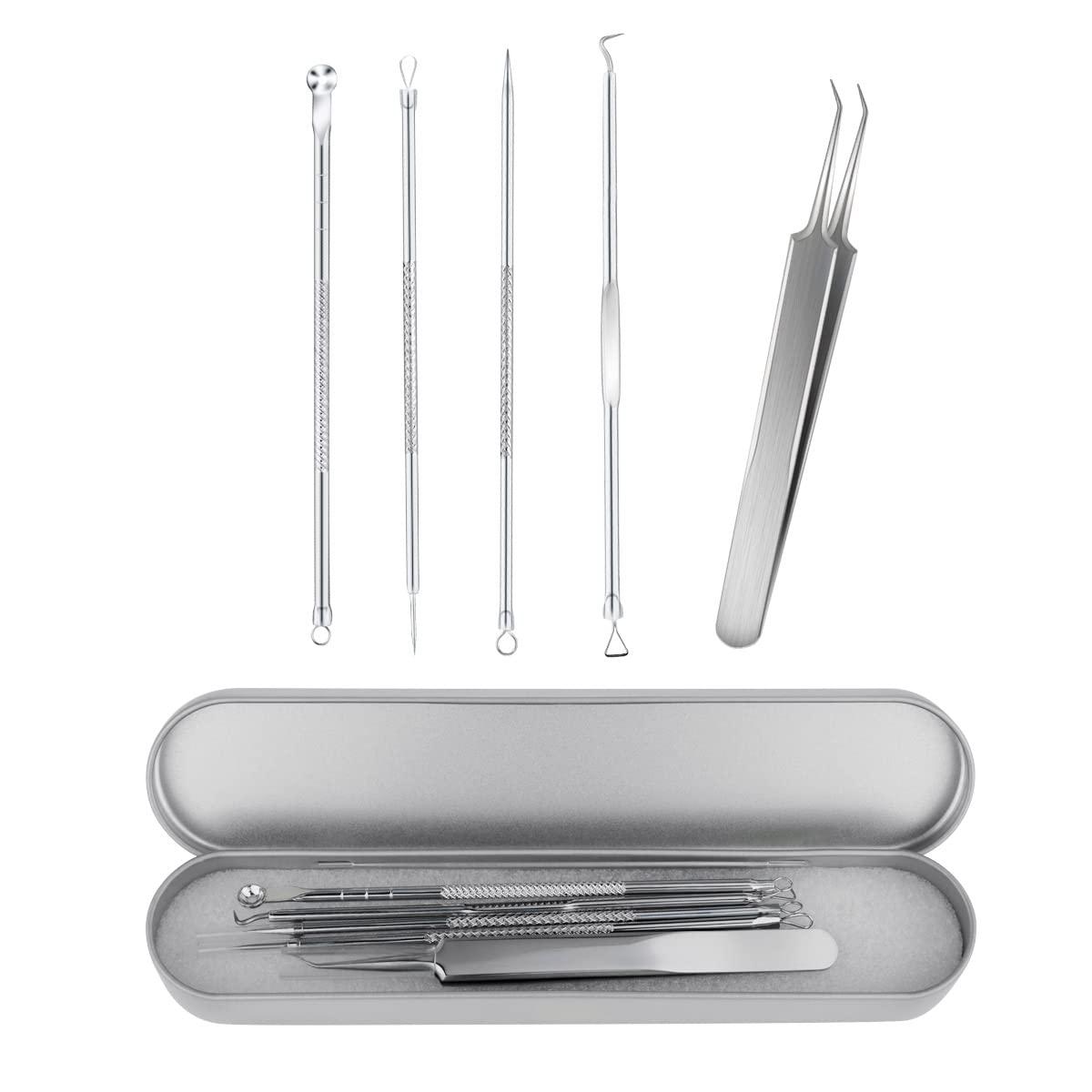 yuntop Blackhead Remover Tool Pimple Popper Tool Kit 5 Pack Blackhead Extractor Tools with Case Comedone Zit Acne Blemish Whitehead Removal Kit Professional Stainless Steel Extractor Tools for Face Nose