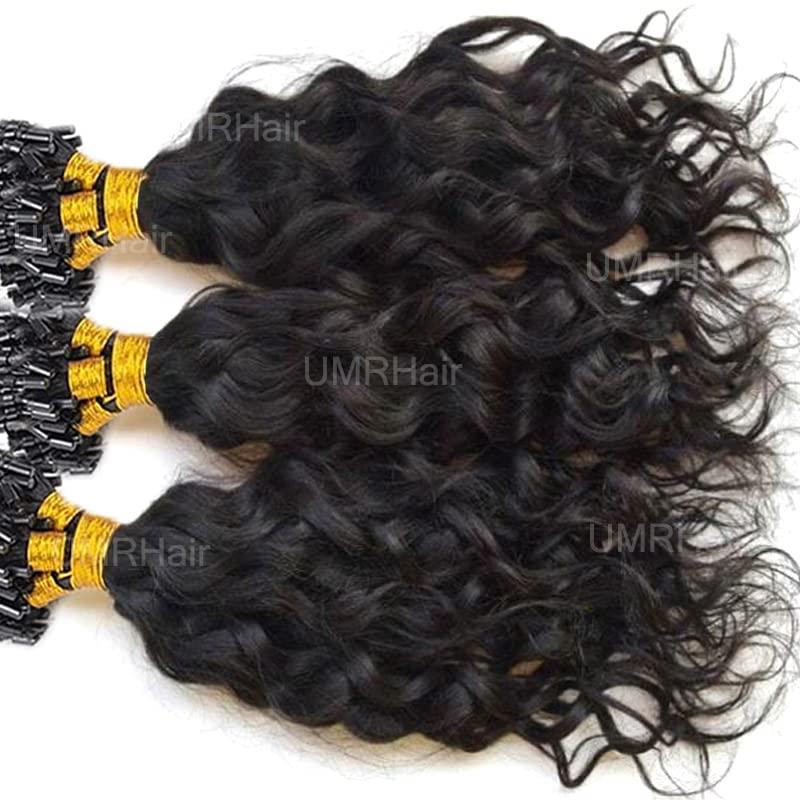 UMRHair 20inch Micro Link Hair Extensions Real Human Hair Water Wave 200g 200strands Microlink Human Hair Extension for Black Women Beaded Invisilable Micro Ring Extension Natural Black