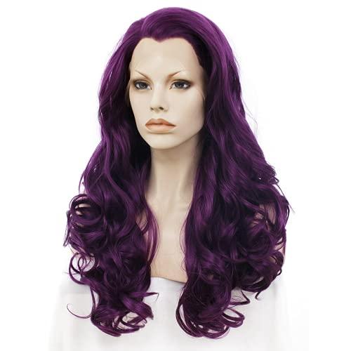 PAYNAN Purple Wig Wavy Synthetic Lace Front Wigs Cosplay Wigs Heat Resistant Fiber Glueless