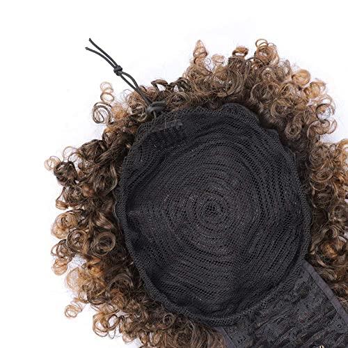 ENTRANCED STYLES ENTRANCED STYLES Drawstring Ponytail with Bangs Afro Puff Ponytail Extensions for Women Short Curly Puff Ponytail with Bangs Clip in Wrap Updo Hairpiece for Women(T30)