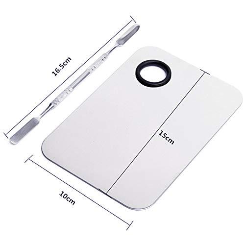 AKIRO Stainless Steel Cosmetic Makeup Palette, Professional Cosmetic Mixing Makeup Palette Spatula Makeup Artist Tool, Beauty Salon Color Cream Mixing Palette With A Spatula Makeup Nail Art Palette