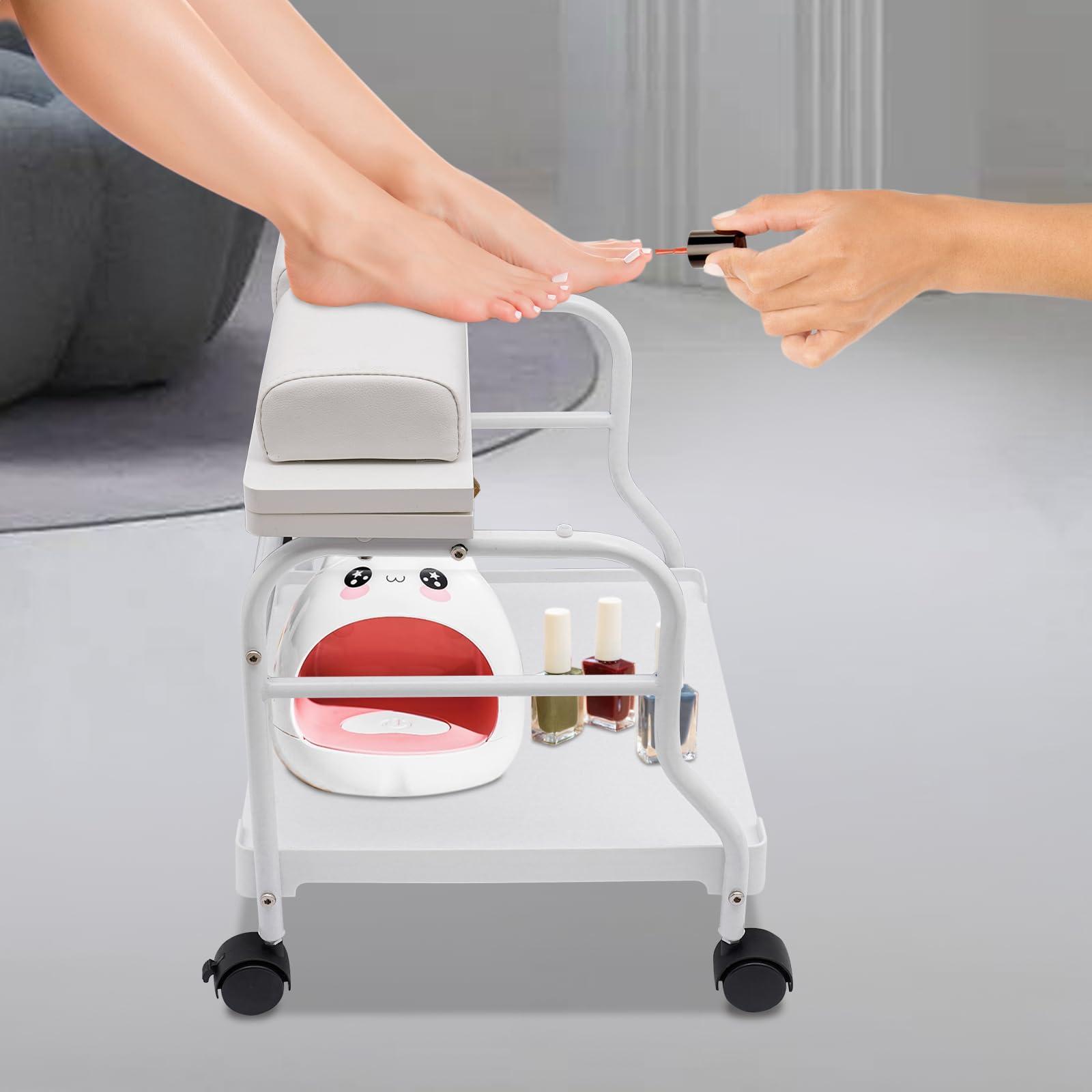 MhdunueSK MhdunueSK Foot Bath Spa Portable Trolley Cart for Foot Rest,Beauty Salon Nail Trolley Cart for Foot Rest Pedicure Manicure Furniture Massage Table Salon Supplies,with Wheels (White)
