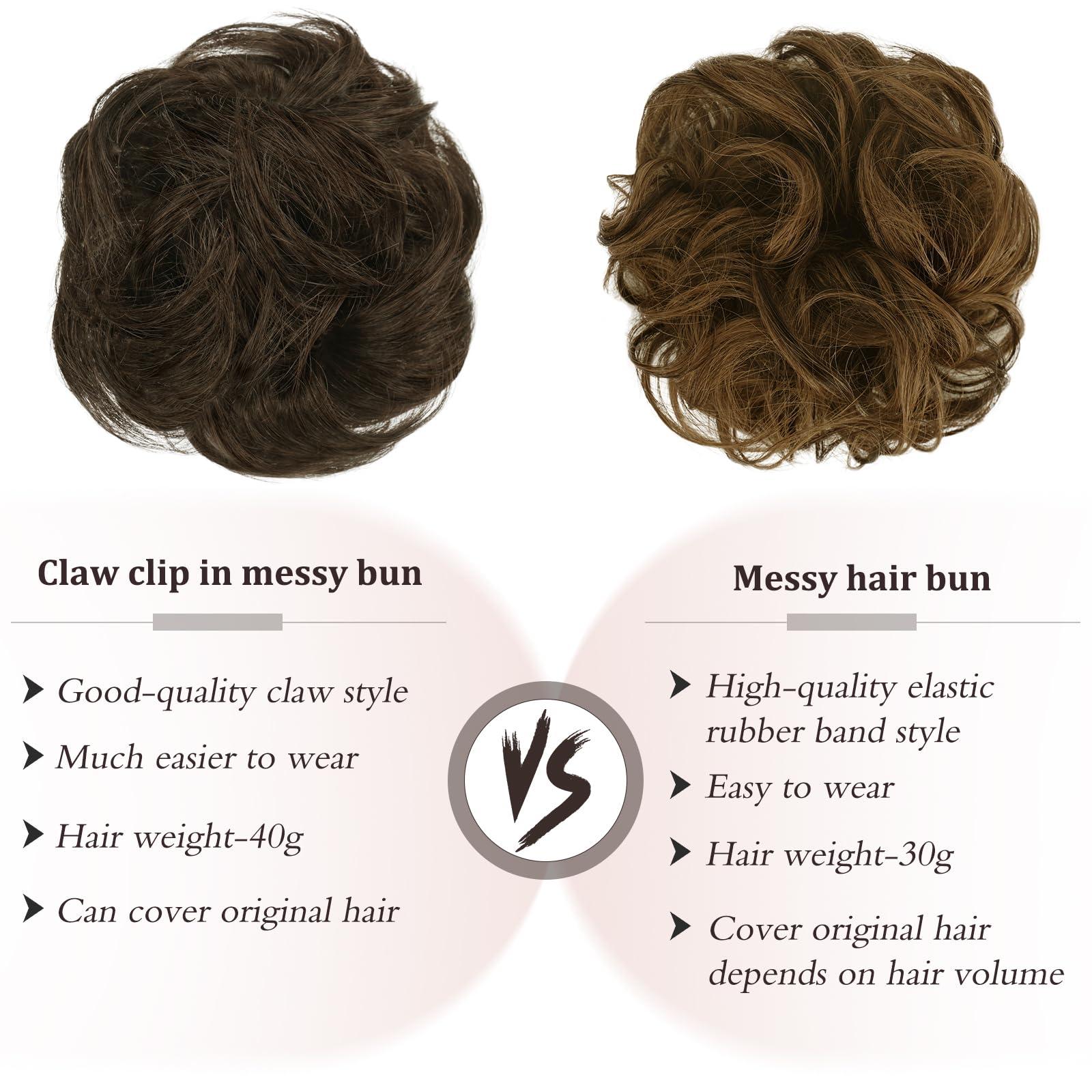 RUWISS RUWISS Claw Clip Messy Bun Hair Piece Real Human Hair Buns Wavy Curly Chignon Hair Bun Extensions Tousled Updo Hair Buns Claw Clip Ponytail Hairpieces Hair Scrunchie with Clip for WomenBrown