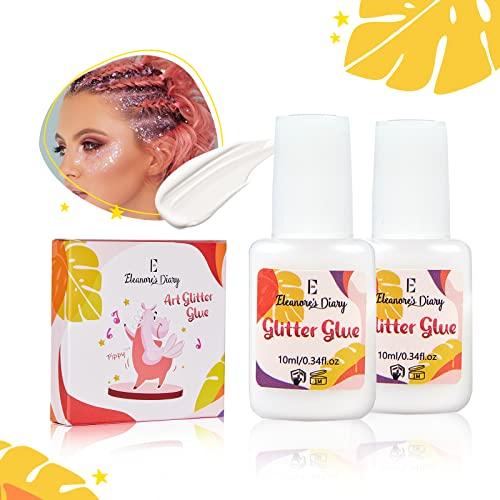 Eleanore\'s Diary Body Glue for Glitter Tattoos, Eleanore\'s Diary 10ml*2 Art Glitter Glue, Odourless & Non Toxic, Skin Glue for Chunky Glitter Makeup, Beach Parties, Carnival, Christmas, Cosplay, Halloween, Gemstones
