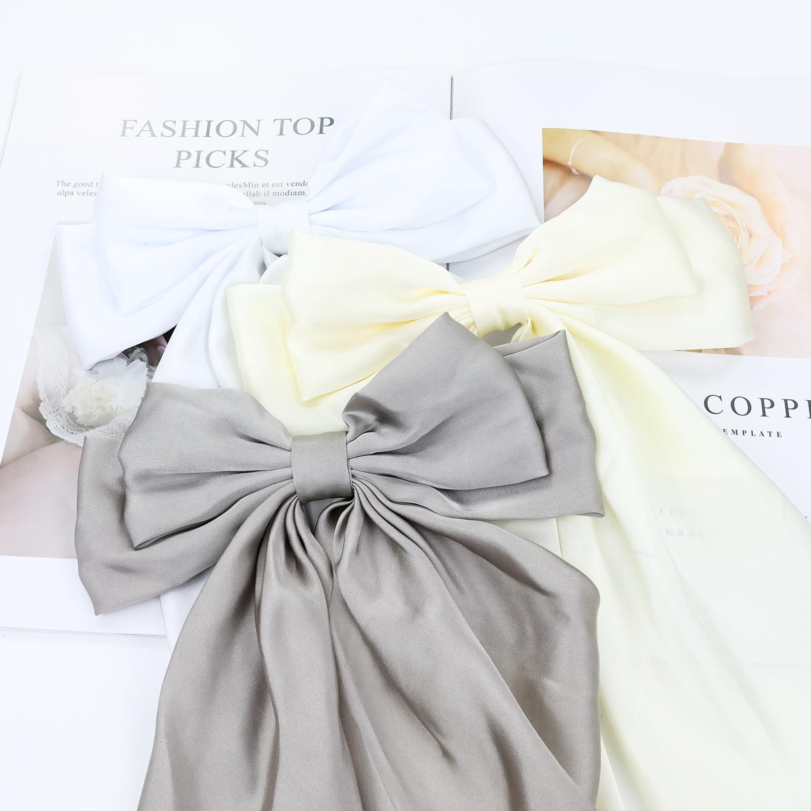 Cinaci Cinaci 8 Pieces Silky Satin Big Hair Bows for Women Girls Teens, Fancy Long Tail Bow Hair Clips French Hair Barrettes Hair Accessories