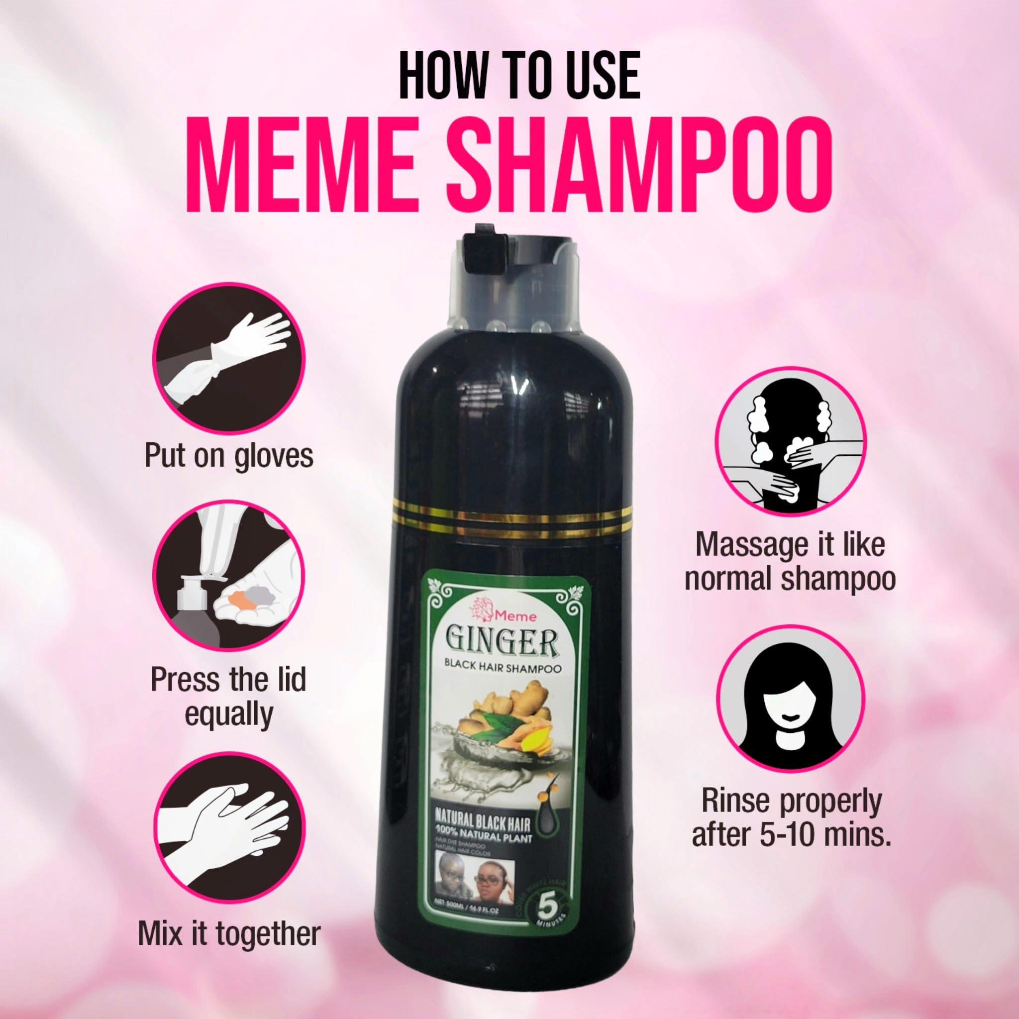 Generic Meme Ginger Black Hair Shampoo -16.9 Fl. Oz Natural Black Hair - Plant based and Formulated with Natural Vegetable Oil - Protects Hair Damage and No Color Fading - GREAT for Men and Women