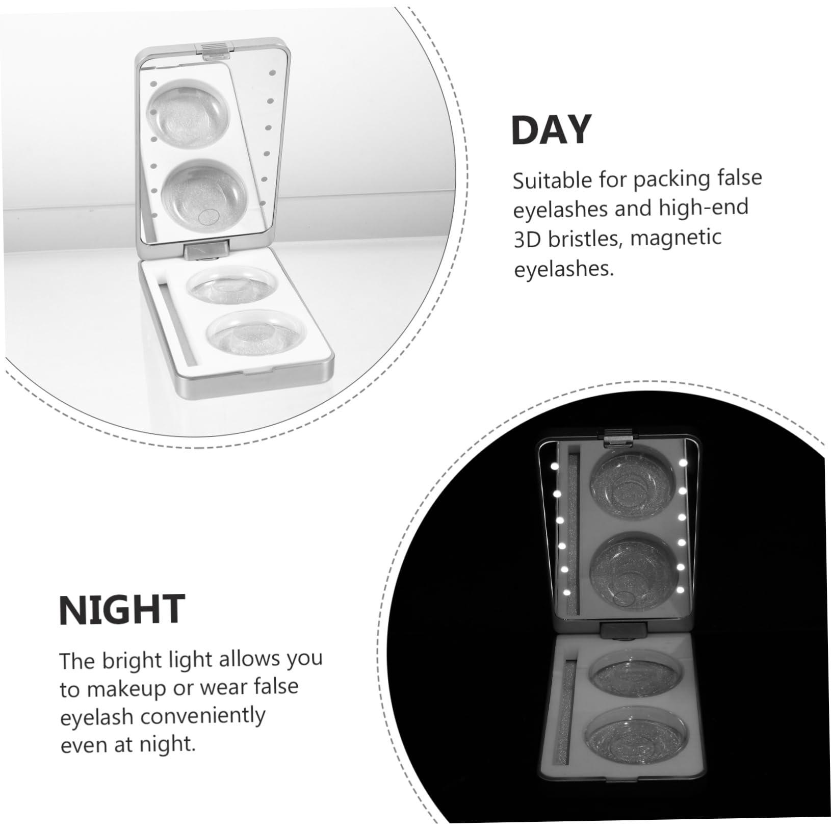 Outanaya Outanaya Led Mirror Lash Case Eyelash Storage Box with Makeup Organizer White Plastic Compact Portable