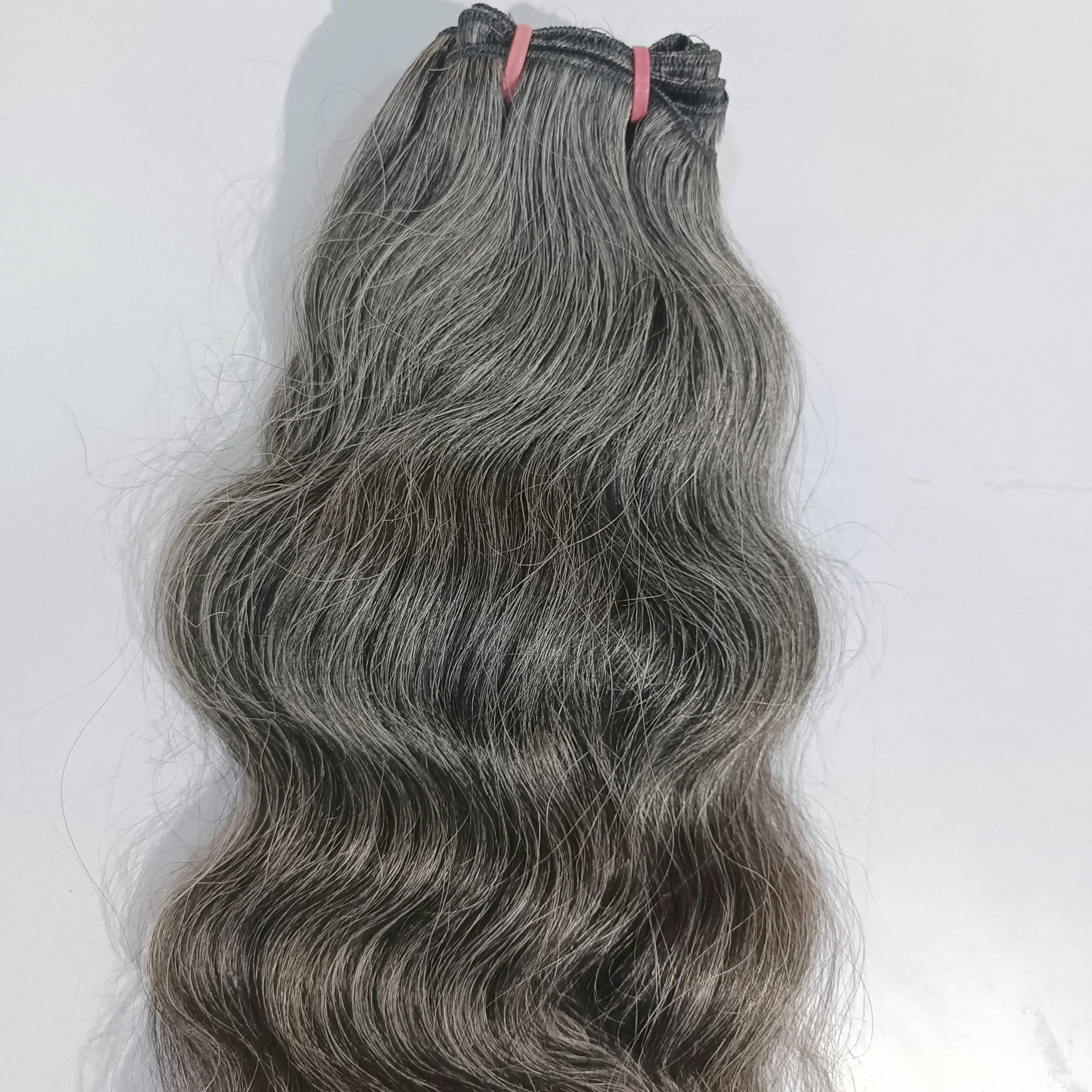 Generic Raw unprocessed Grey - Salt and Pepper Indian Wavy Human Hair Extensions - Remy Human Hair Extensions Single Donor Bundle (100 grams - 3.5 oz) (18 Inches)