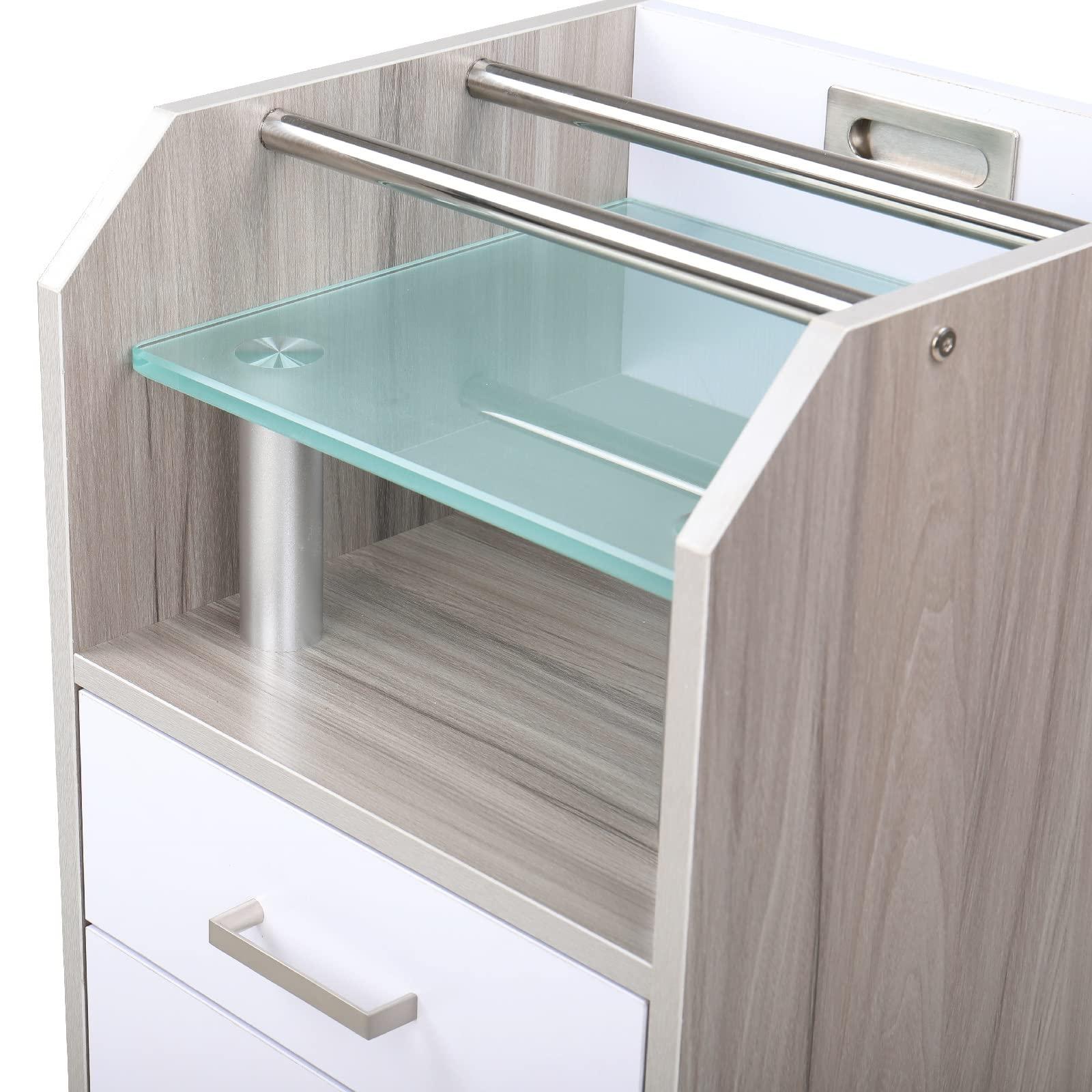 DERMALOGIC Glass Glow Pedicure Trolley Light Wood Cart for Nail Salon Furniture & Equipment