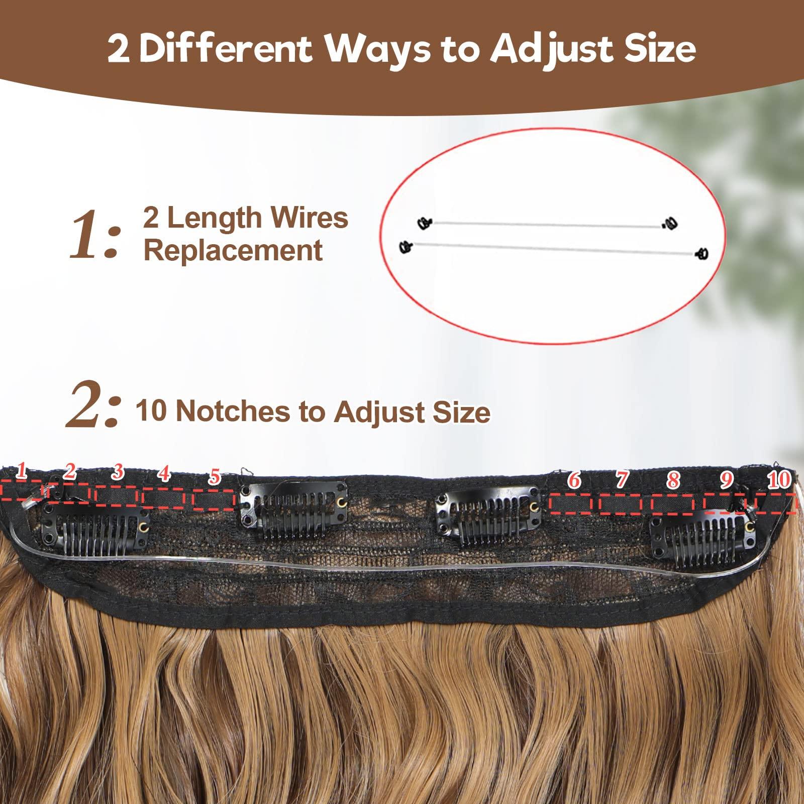 BUPPLER BUPPLER Halo Hair Extensions 12 Inch Invisible Wire Hair Extensions Adjustable Long Wavy Hair Extensions Synthetic Upgrade 4 Secure Clips in Hairpieces 12 Inch, Medium Brown Mixed Golden Brown