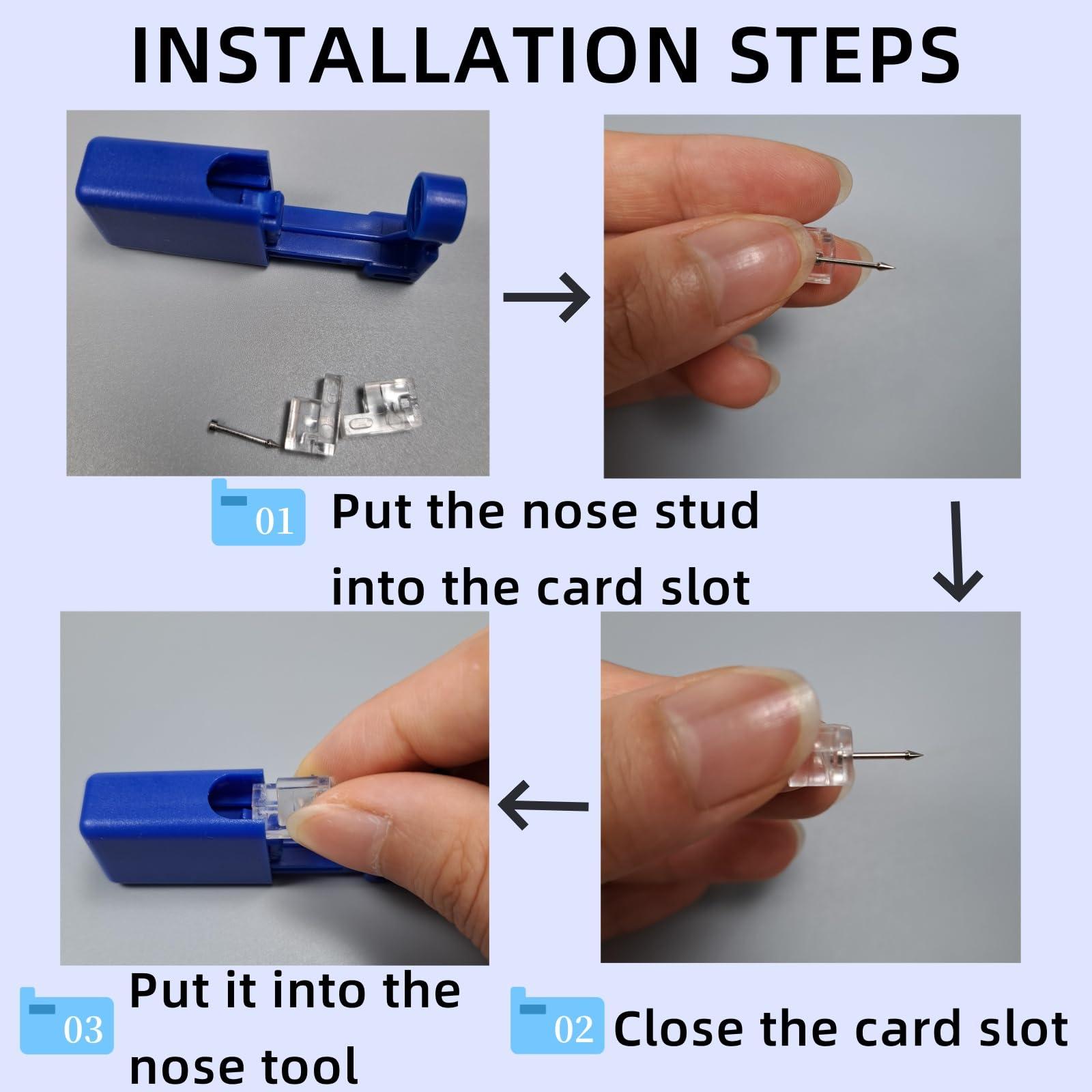 orilace orilace 2 Pcs Self Piercing Kit- Safe Disposable Nose Piercing Gun Built-in Nose Stud Easy Use Painless At Home Nose Piercing Kit (White)