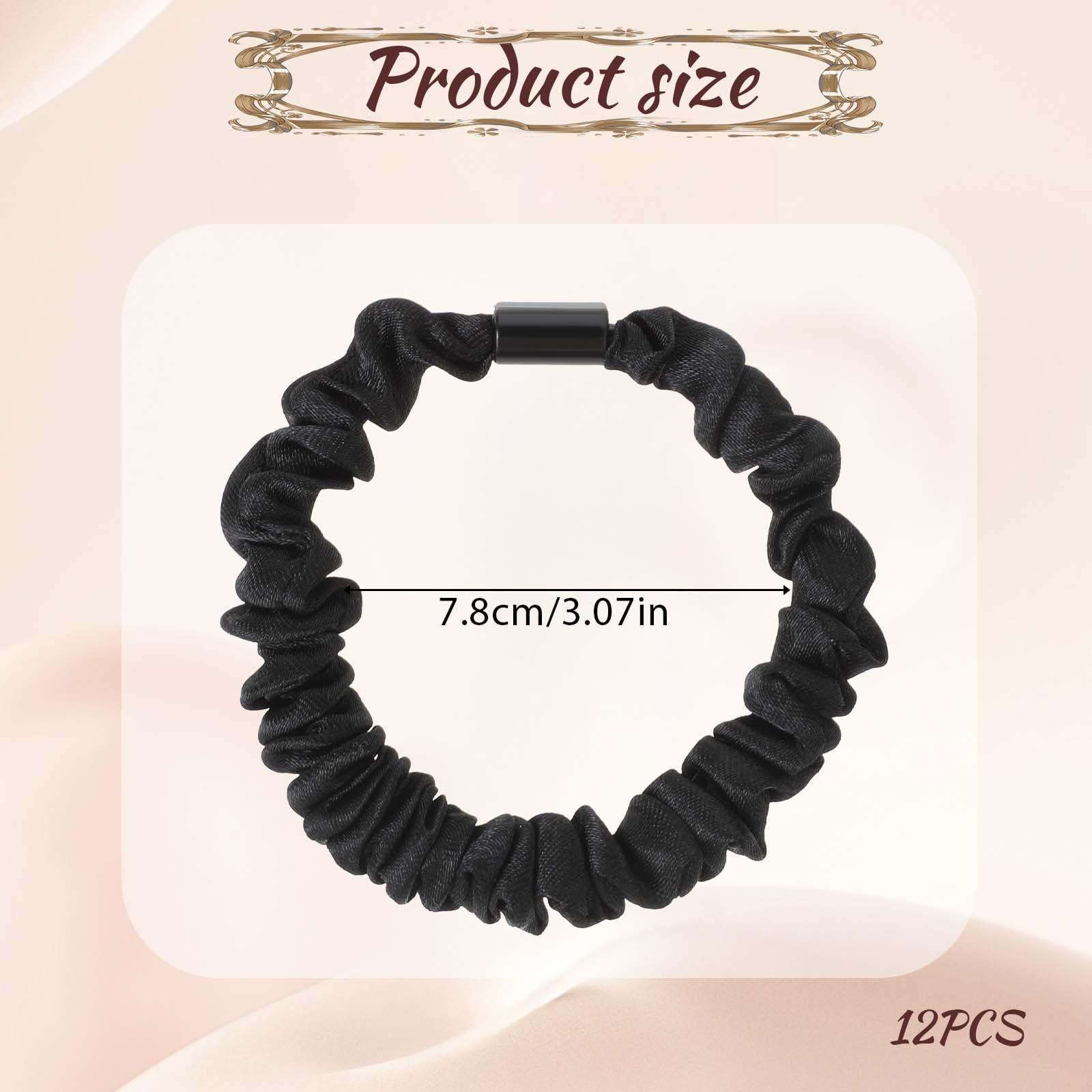 DIVINA VITAE Satin Hair Tie, 12Pcs No Slip Satin Hair Scrunchies Soft Silk hair scrunchies, Black Elastic Hair Ties No Damage Small Silk Scrunchies Cute Silk Ponytail Holders For Women Girls Thick Thin Hair