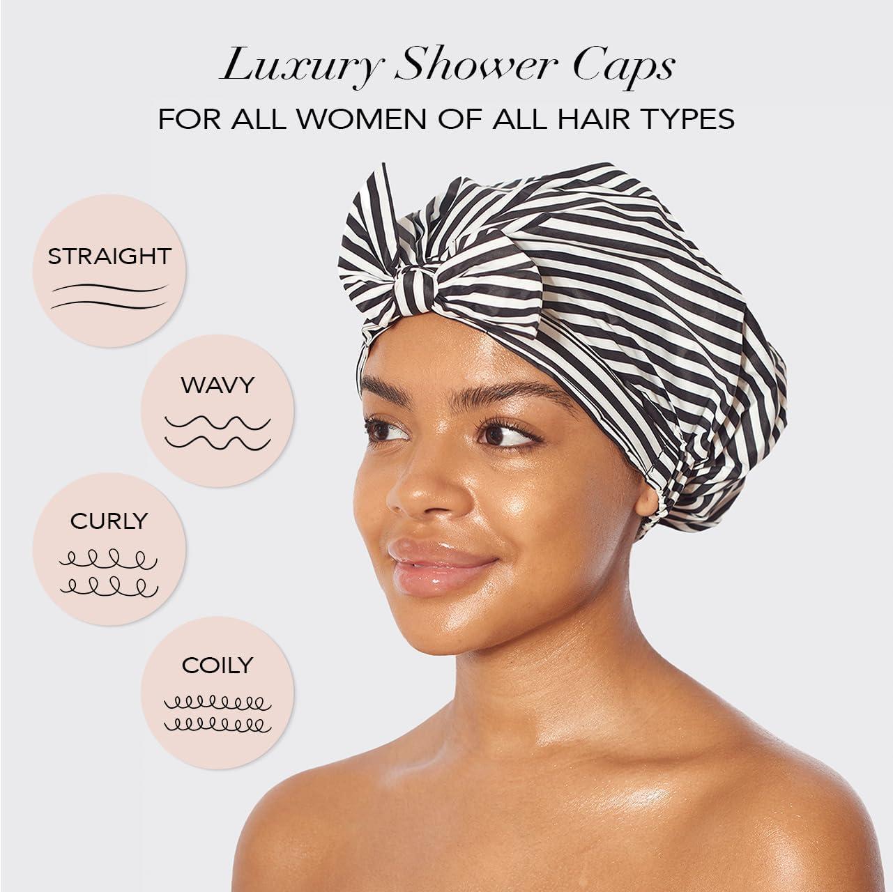 Kitsch Kitsch Luxury Shower Cap (Stripes) and Kitsch Microfiber Hair Towel (Black) Bundle with Discount