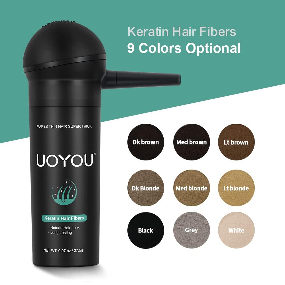 UOYOU BLACK Hair Fibers for Thinning Hair 27.5g Bottle with Applicator | Undetectable & Natural Keratin Hair Fibers Concealer for Hair Loss for Men and Women | Hair Building Fibres Powder [BLACK Hair Fiber]