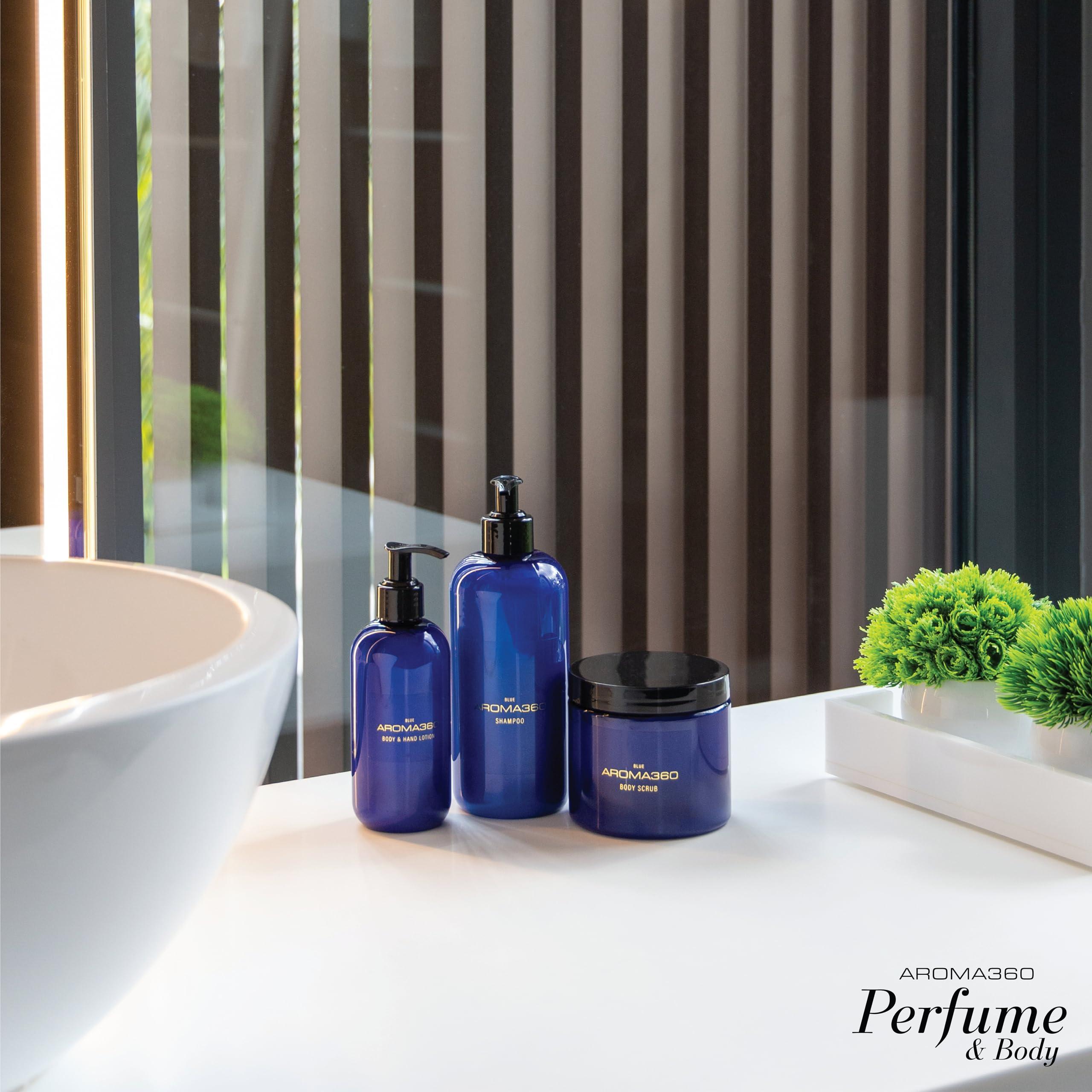 Aroma360 Aroma360 Blue Shampoo - Hair Care Products for Fine Hair - For All Hair Types - Shampoo for Dry Hair - Hair Repair Shampoo for Men & Women - Scents Include Amber, Santal, Iris & Oud Wood - 16oz