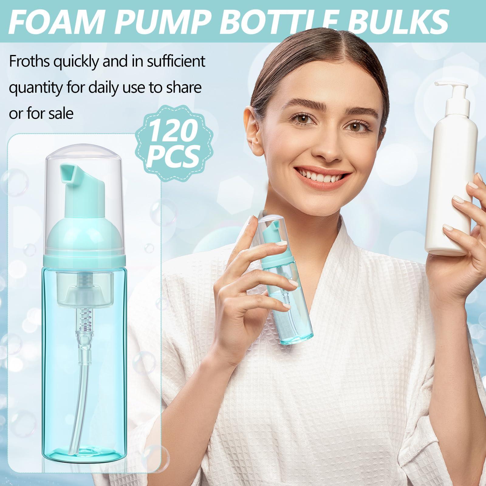 Dandat Dandat 120 Pcs Empty Foam Pump Bottle Bulk 2 Oz/ 60 ml Mini Travel Foaming Bottle Plastic Clear Foaming Soap Dispenser Portable Lash Shampoo Bottle for Hand Soap, Lash Cleanser(Green)
