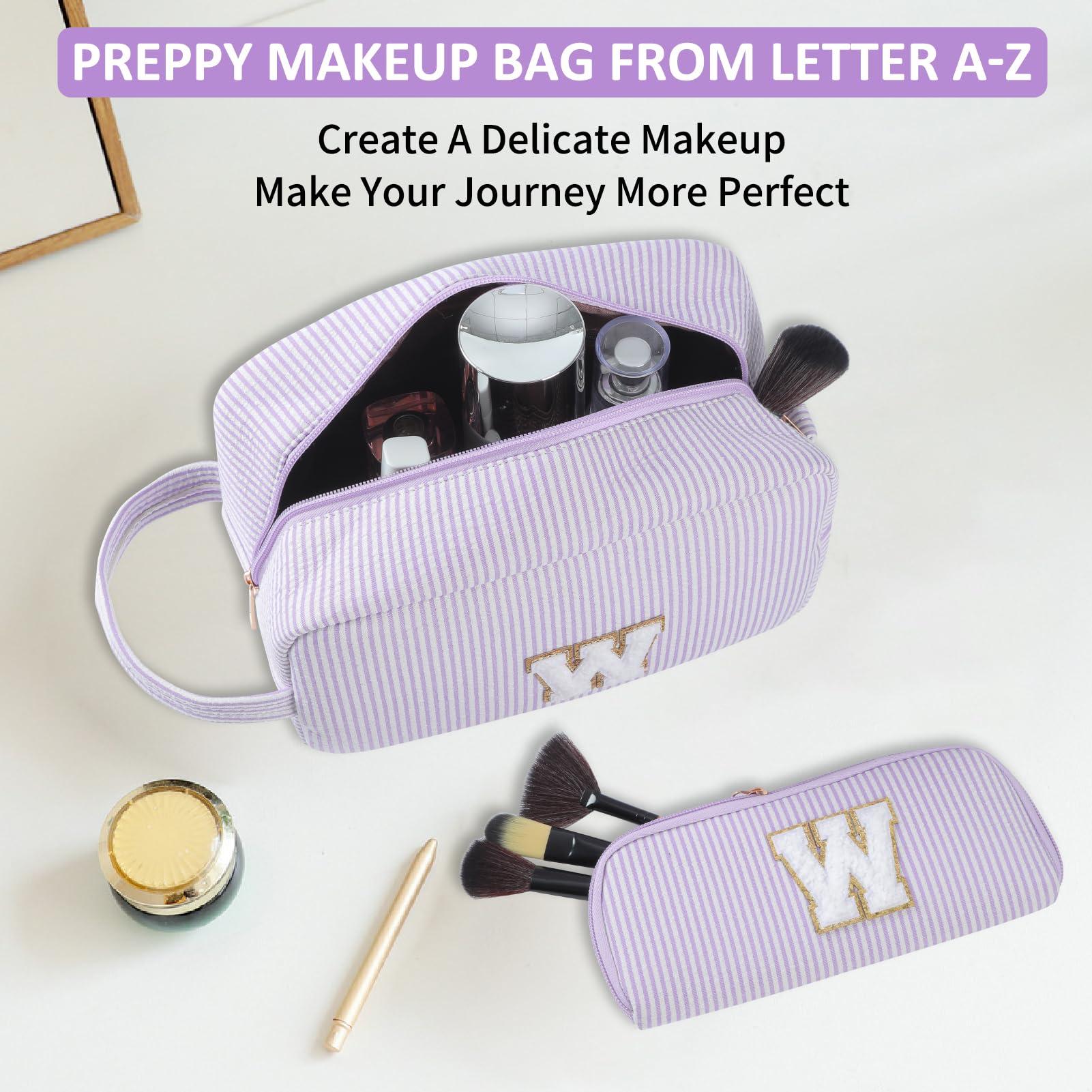 Huifen Huifen 2pcs Personalized Initial Makeup Bag A-Z, Travel Toiletry Bag Preppy Make Up Bags Girls Cute Cosmetic Pouch Makeup Organizer Wedding Birthday Mothers Day Gifts for Women (Purple, J)