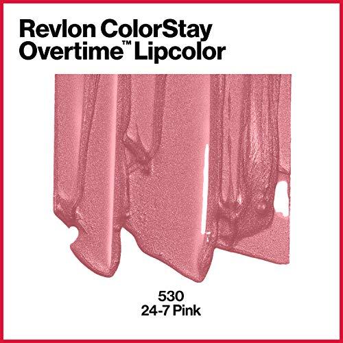 REVLON Revlon ColorStay Overtime Lipcolor, Dual Ended Longwearing Liquid Lipstick with Clear Lip Gloss, with Vitamin E in Pink, 24/7 Pink (530), 0.07 oz