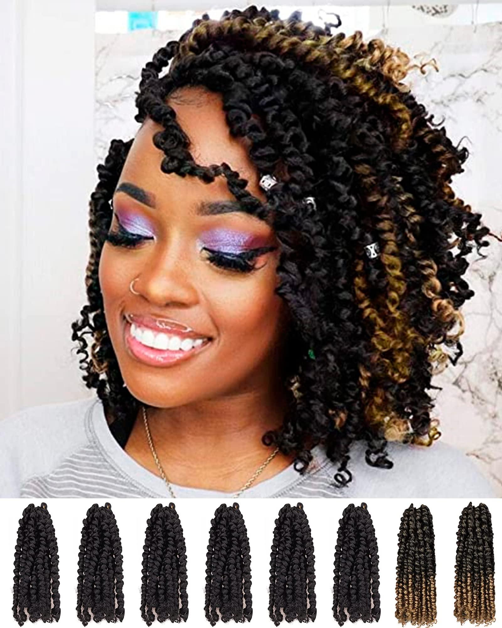 youngluchi Passion Twist 8 Inch Crochet Hair-Mixed Color Combo Pack(6 packs 1B+2 packs T1B/27),Pre-twisted Pre Looped Soft & Bouncy Synthetic Braided Hair Extensions For Black Women (8 Inch-8 Packs,1B+T27)