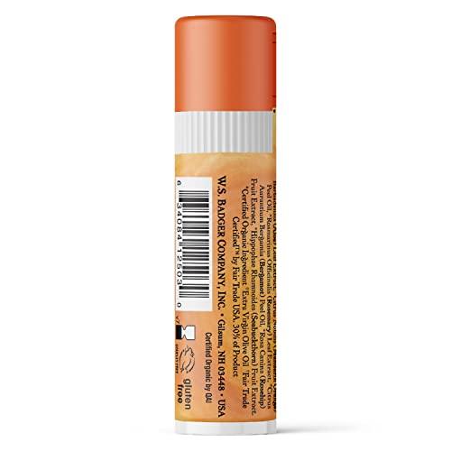Badger Badger - Cocoa Butter Lip Balm, Sweet Orange, Certified Organic Lip Balm, Fair Trade, Lip Butter, Lip Balm Cocoa Butter, Cocoa Care Lip Balm, 0.25 oz (4 Pack)