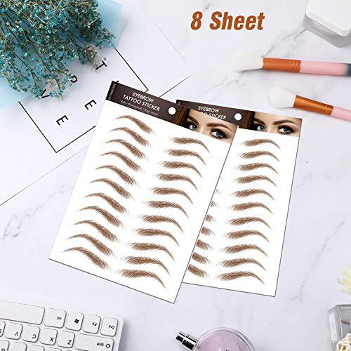 Beyony 8 Sheets Eyebrow Tattoo Stickers, 4D Hair-like Authentic Eyebrows, Brown Imitation Ecological Lazy Natural Tattoo Eyebrow Stickers Waterproof for Woman Makeup Tool for Woman 88 Pairs (Classic Pattern)